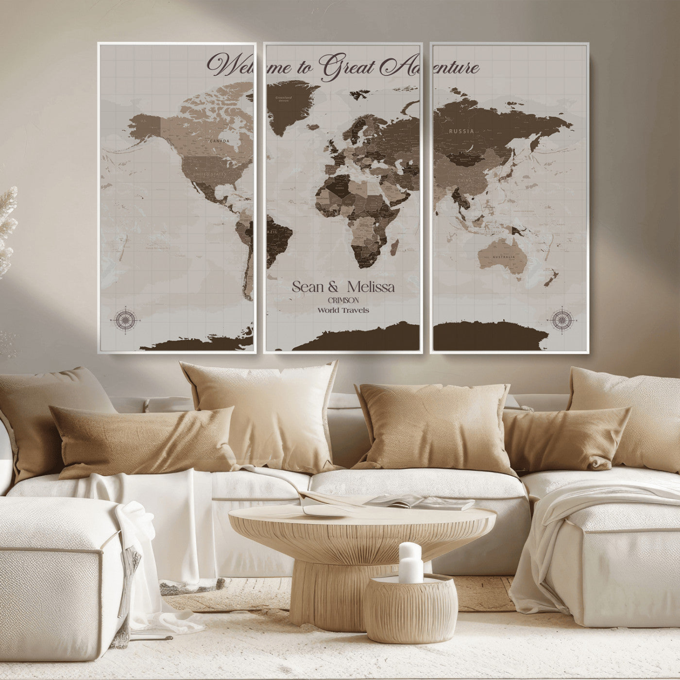 49871705-MGV-CV-36X24-Custom Push Pin World Map Wall Canvas Print – Personalized Travel Tracker with Pins – Framed Large Multi-Size Canvas for Home Office Decor