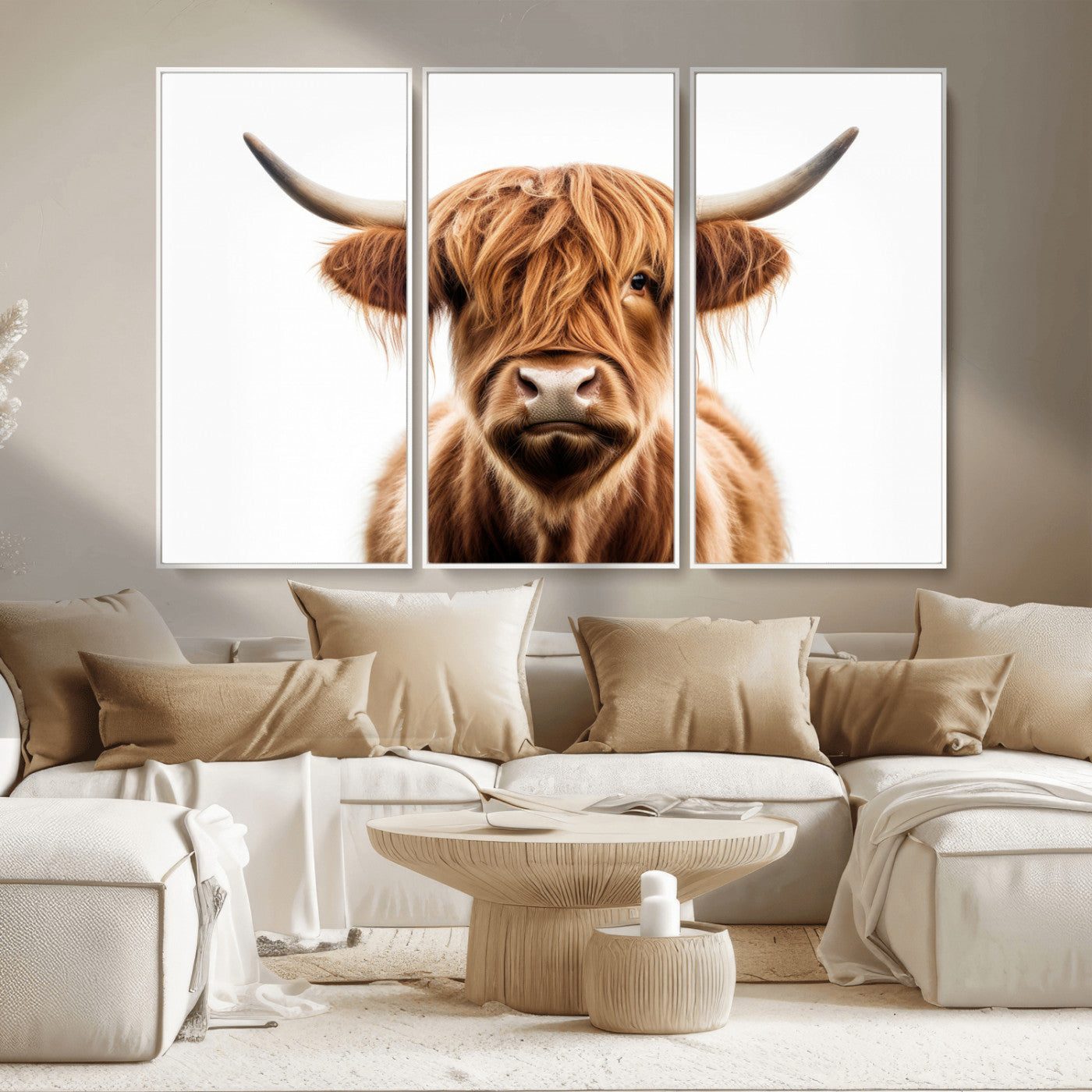 -Scottish Highland Cow Canvas Print, Framed Highland Cow Canvas Home Decor