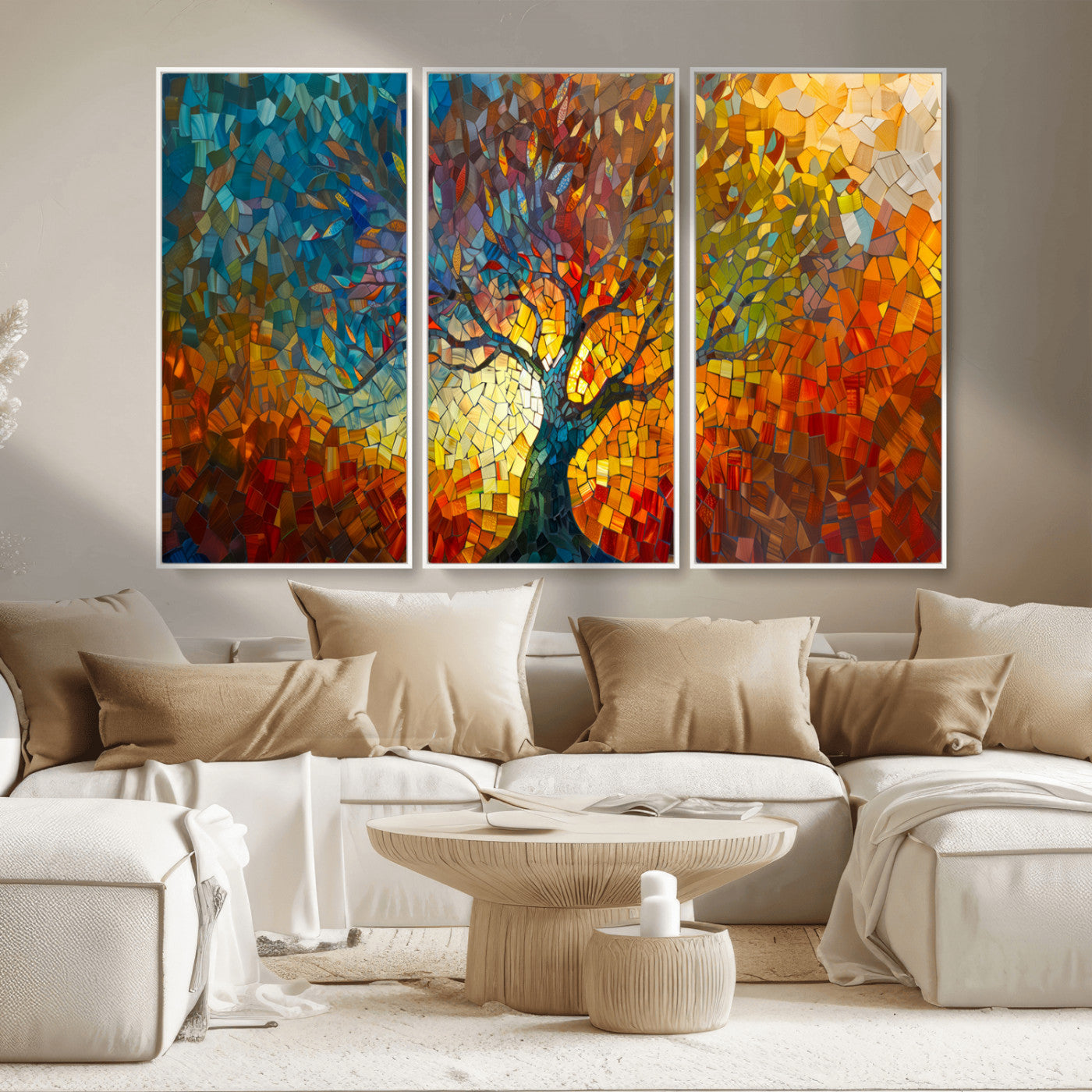 MGV-FC-48X32-3P - Mosaic Tree Canvas Wall Art – Vibrant Abstract Nature Design, Colorful Decor for Living Room, Bedroom, or Creative Spaces