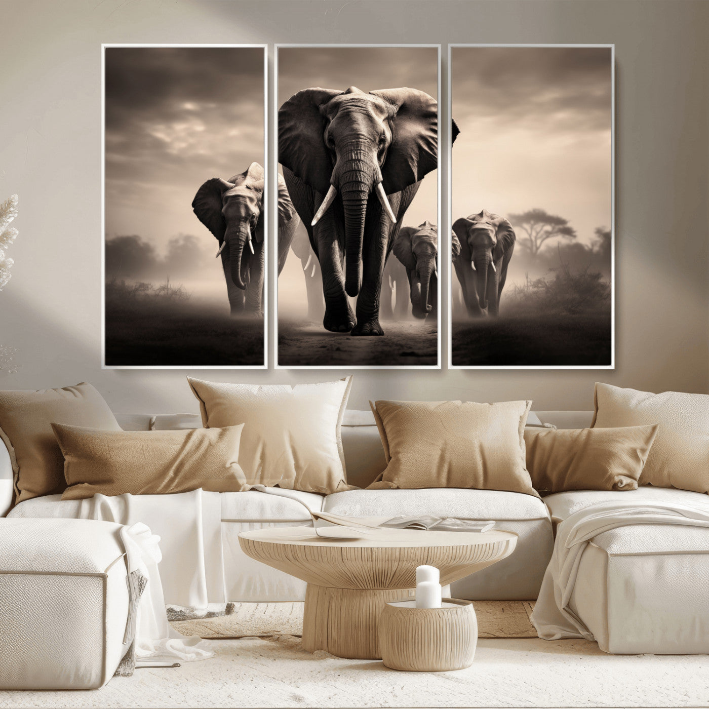 48598F10-MGV-CV-36X24-Elephant Family Wall Art Canvas Print, Framed Elephant Wall Art Home Decor