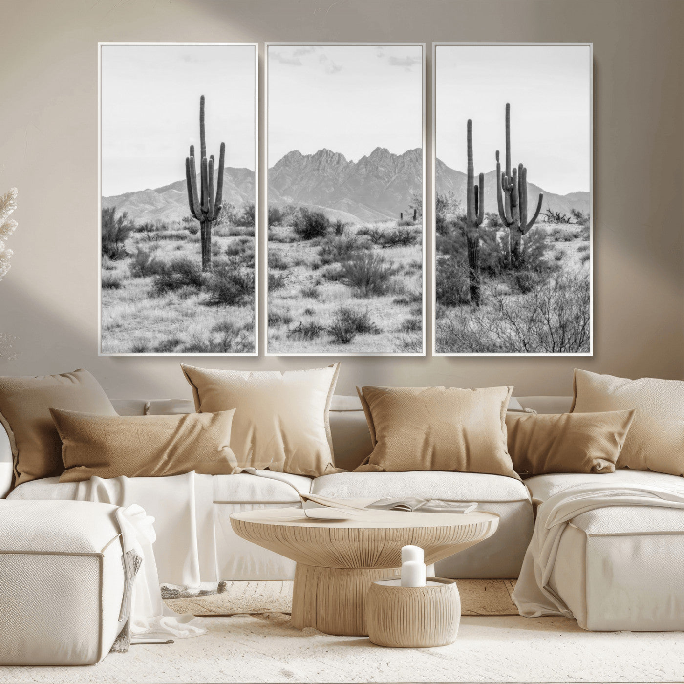 97436PHN-MGV-CV-36X24-Black White Arizona Desert Canvas Wall Art Cactus Farmhouse Wall Art