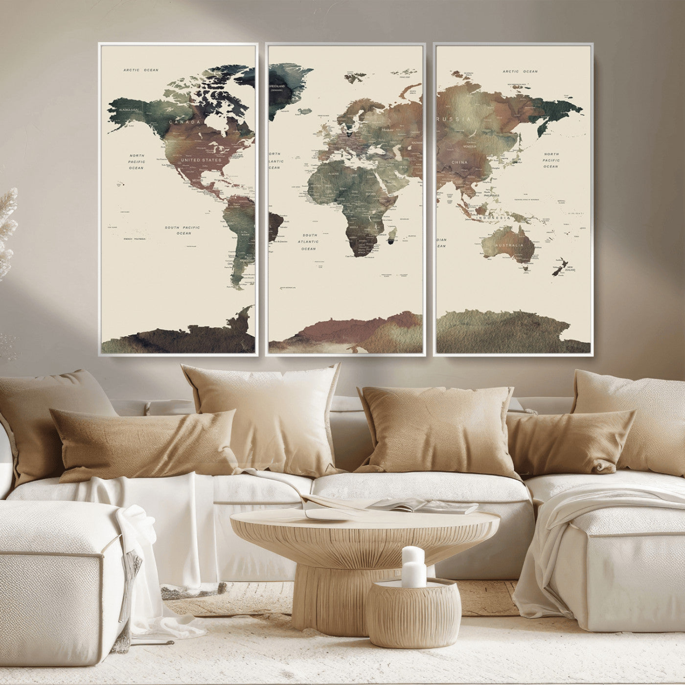 MGV-FC-48X32-3P - World Map Wall Art Canvas Print for Home and Office Decor