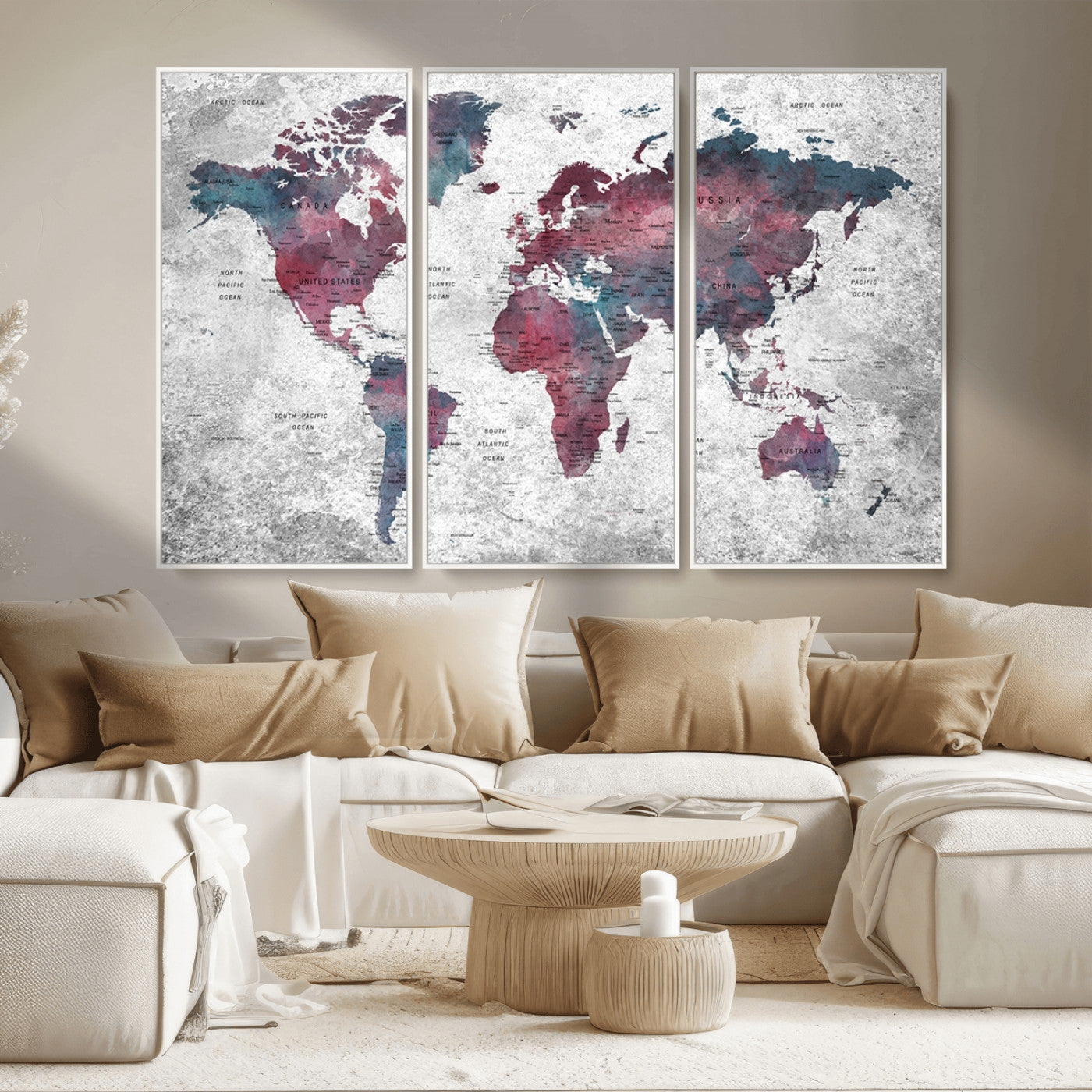 MGV-FC-48X32-3P - World Map Wall Art Canvas Print for Home and Office Decor