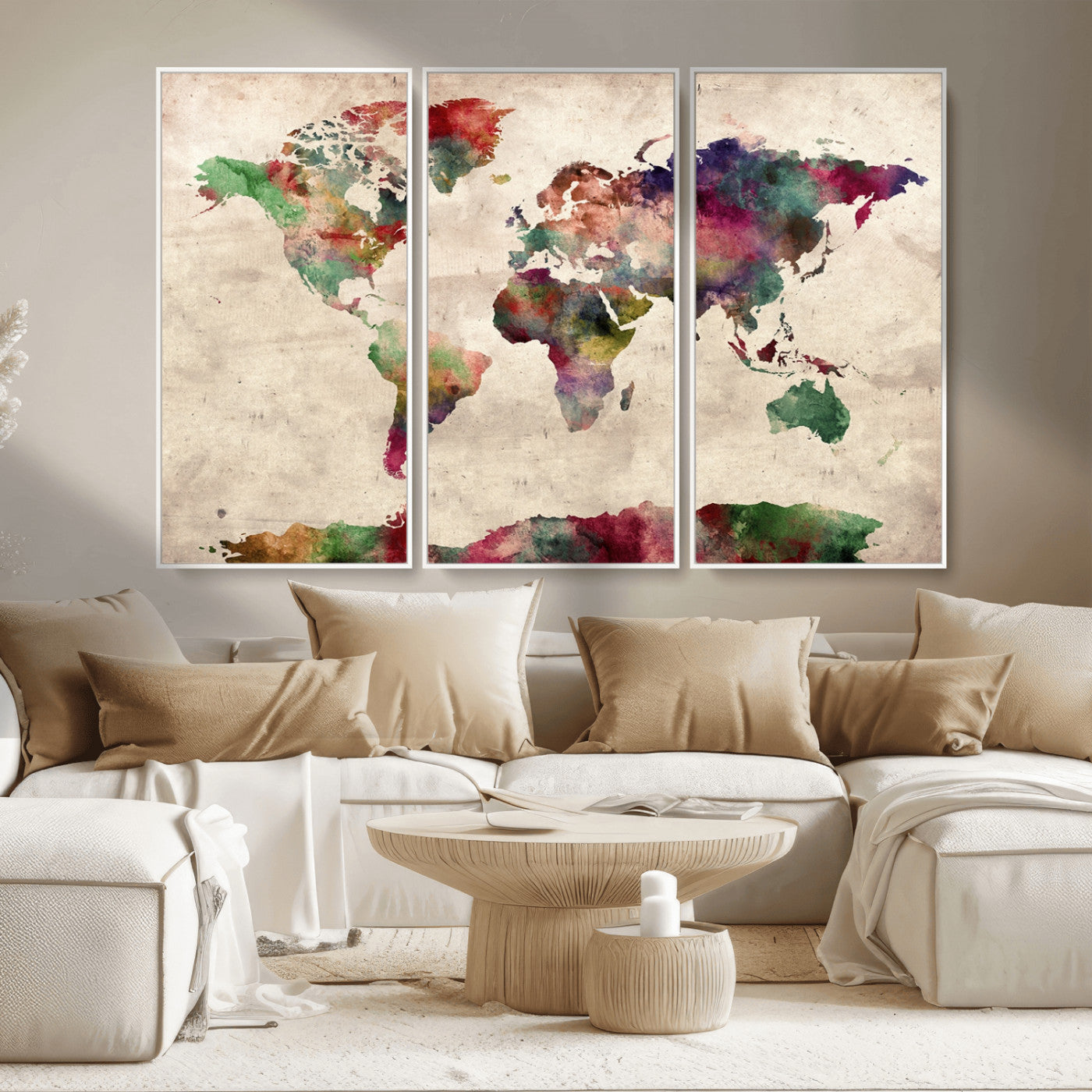 MGV-FC-48X32-3P - World Map Wall Art Canvas Print for Home and Office Decor