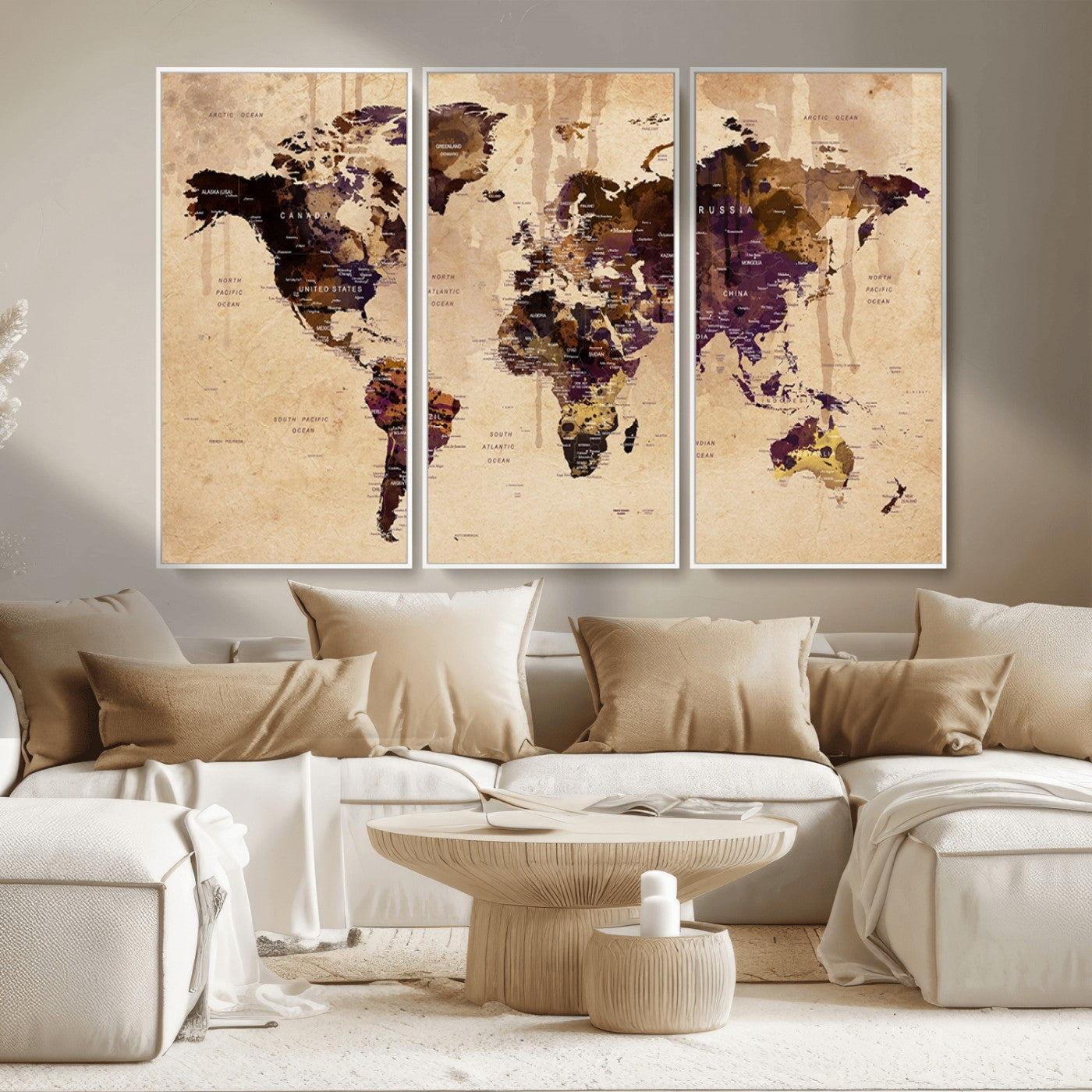MGV-FC-48X32-3P - World Map Wall Art Canvas Print for Home and Office Decor