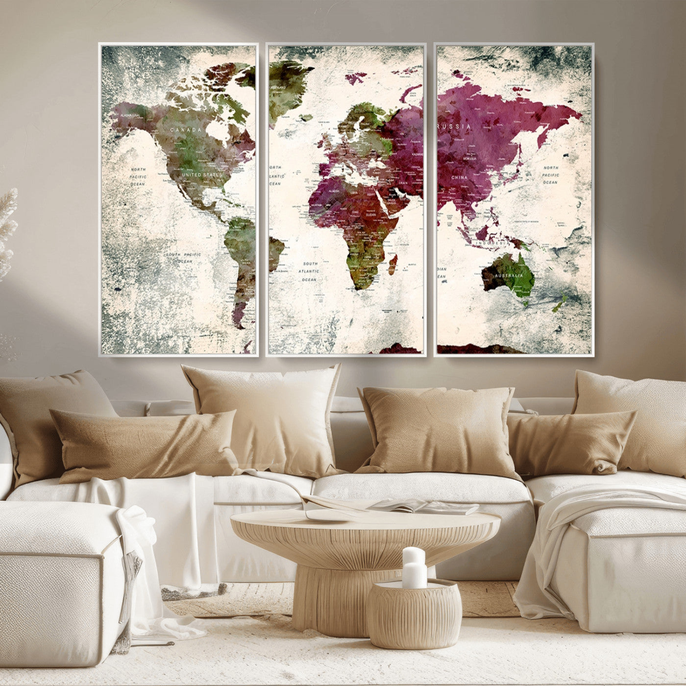 MGV-FC-48X32-3P - World Map Wall Art Canvas Print for Home and Office Decor