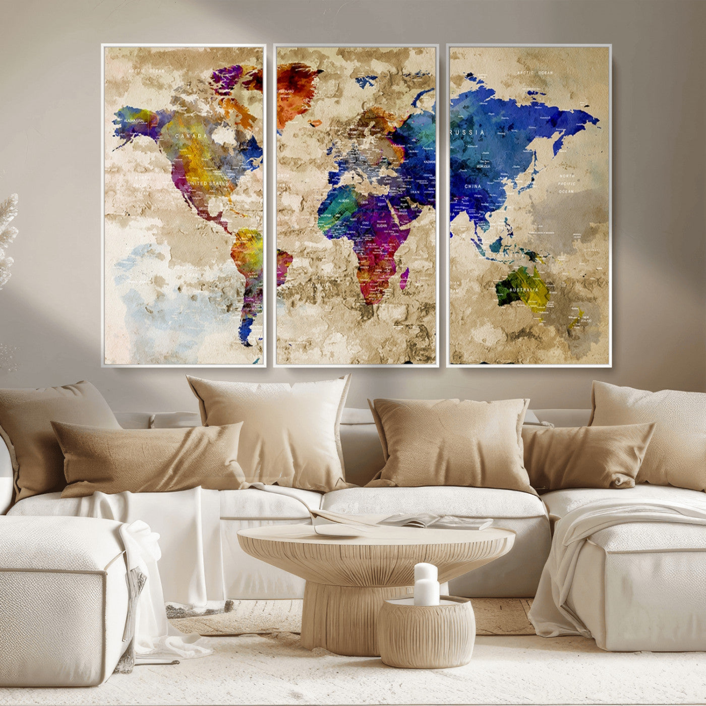 MGV-FC-48X32-3P - World Map Wall Art Canvas Print for Home and Office Decor