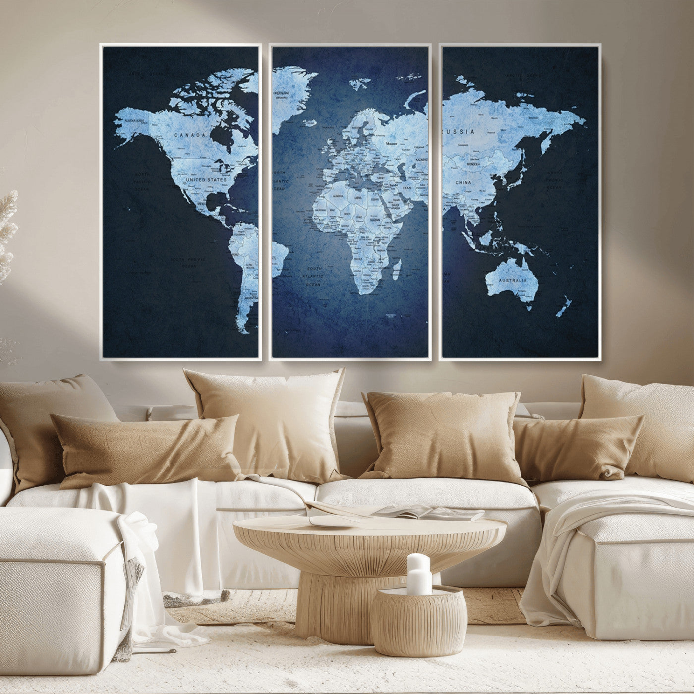 MGV-FC-48X32-3P - Push Pin World Map Canvas Print – Framed Wall Art for Couples to Track Their Travels – Anniversary