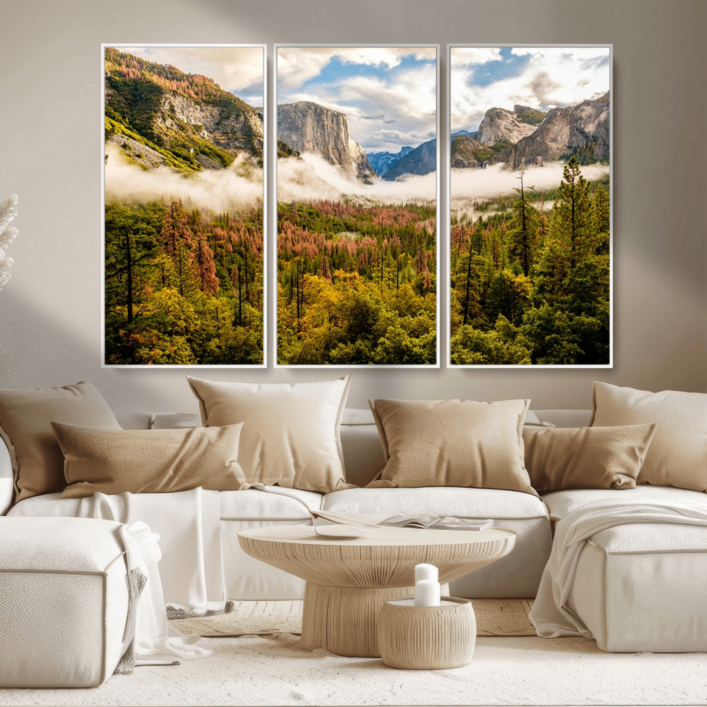 MGV-FC-48X32-3P - Half Dome Yosemite Canvas Wall Art – Majestic Triptych Landscape Print – National Park Nature Decor