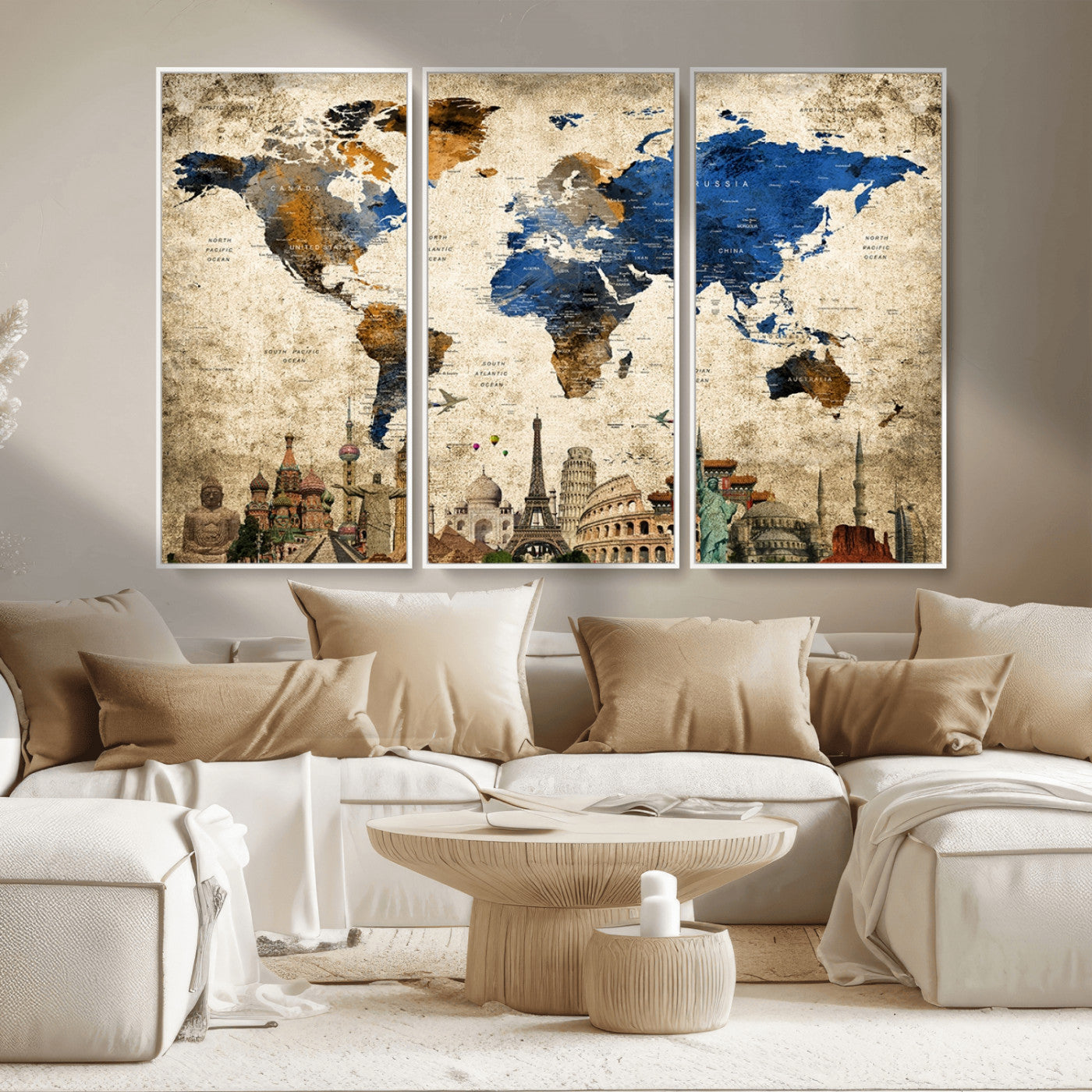 MGV-FC-48X32-3P - Push Pin World Map Canvas Print – Framed Wall Art for Couples to Track Their Travels – Anniversary