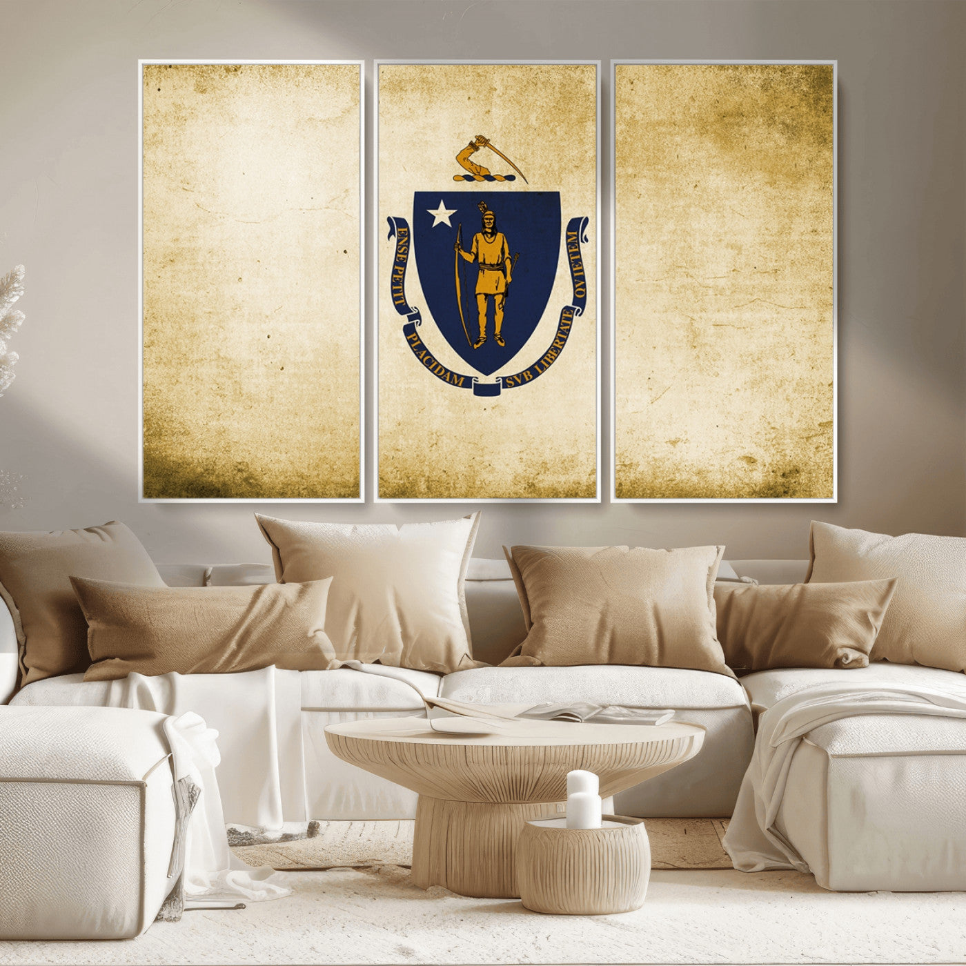 MGV-FC-48X32-3P - Massachusetts Flag Wall Art Canvas Print
