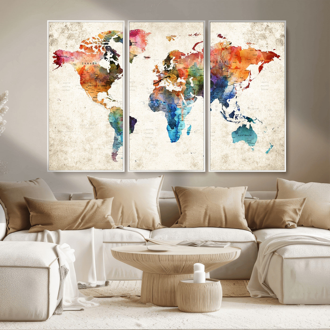 MGV-FC-48X32-3P - Push Pin World Map Canvas Print – Framed Wall Art for Couples to Track Their Travels – Anniversary