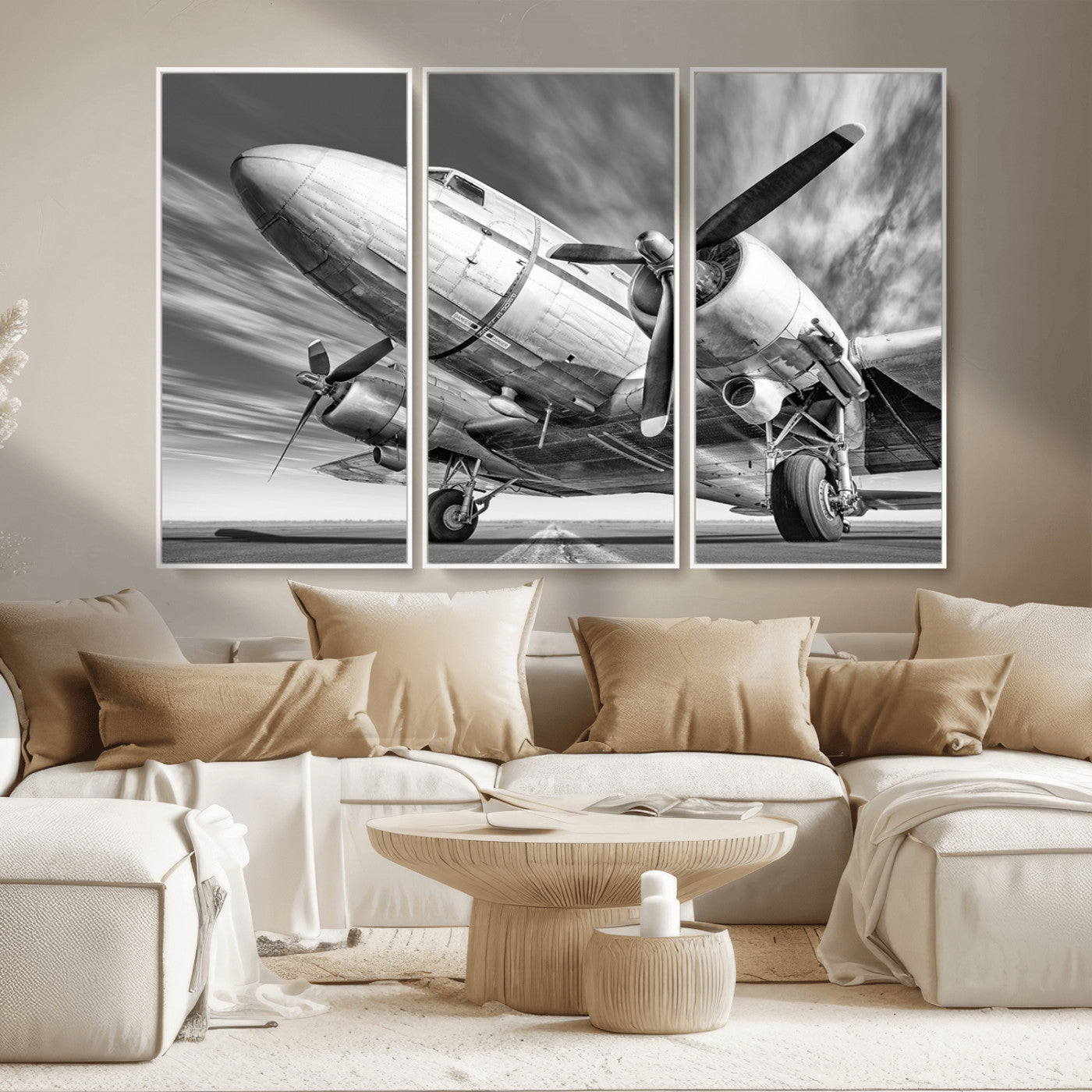 MGV-FC-48X32-3P - Vintage Airplane on Runway Canvas Print
