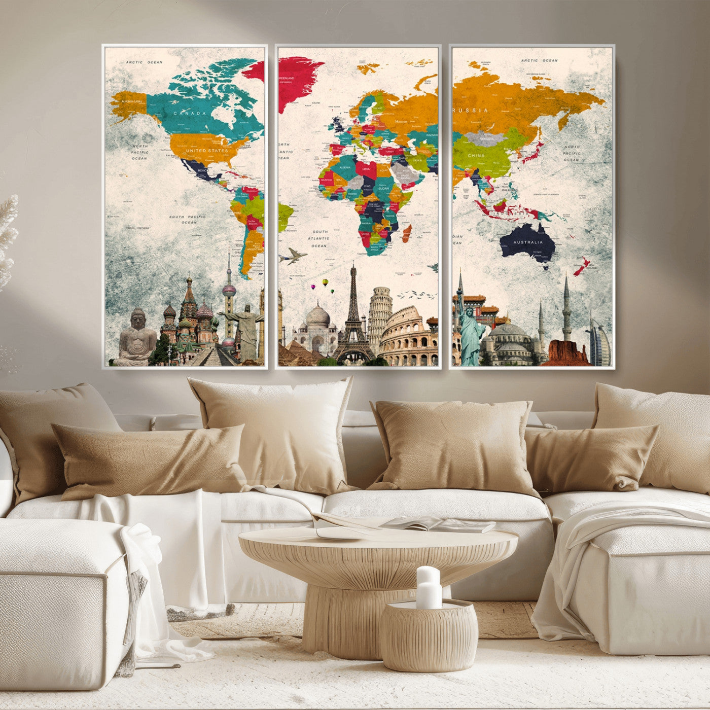 MGV-FC-48X32-3P - Push Pin World Map Canvas Print – Framed Wall Art for Couples to Track Their Travels – Anniversary