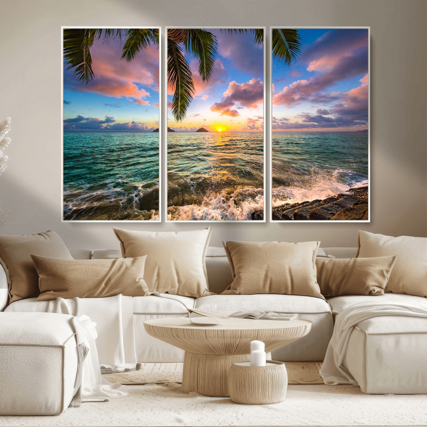 MGV-FC-48X32-3P - Framed Tropical Sunset Art Canvas Print