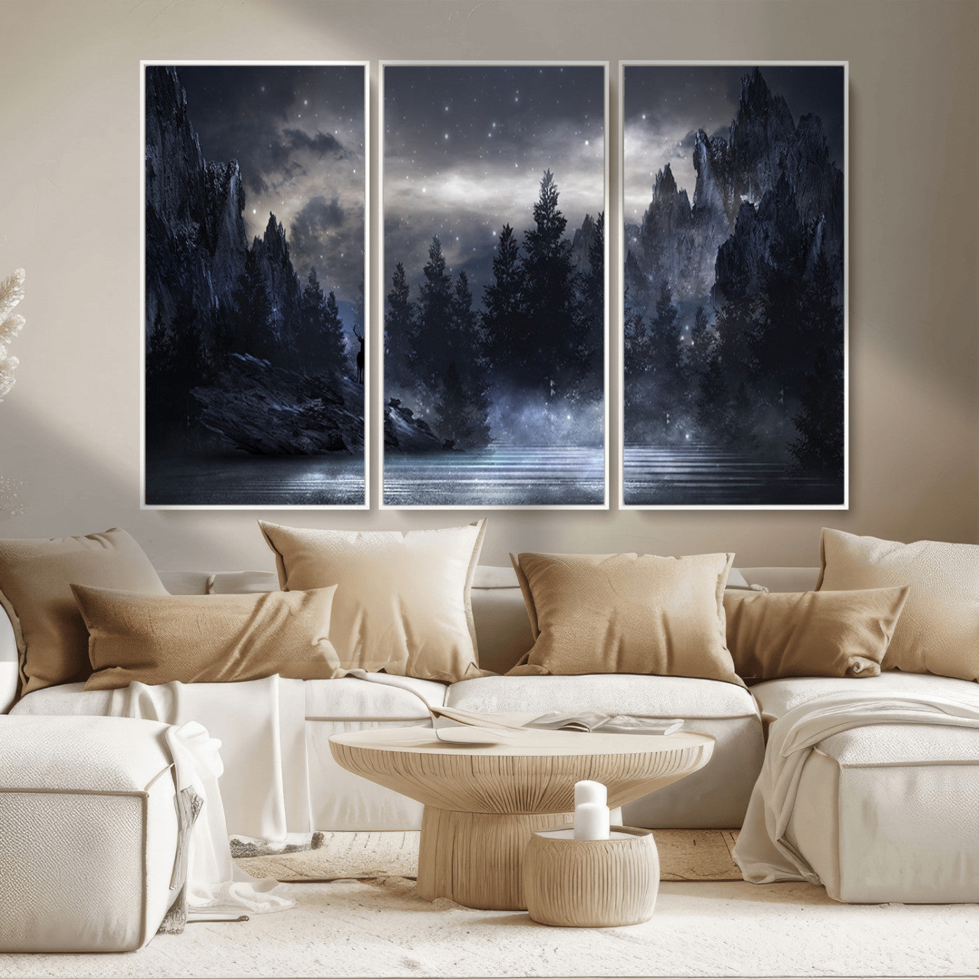 MGV-FC-48X32-3P - Night Landscape and Trees Wall Art Canvas Print