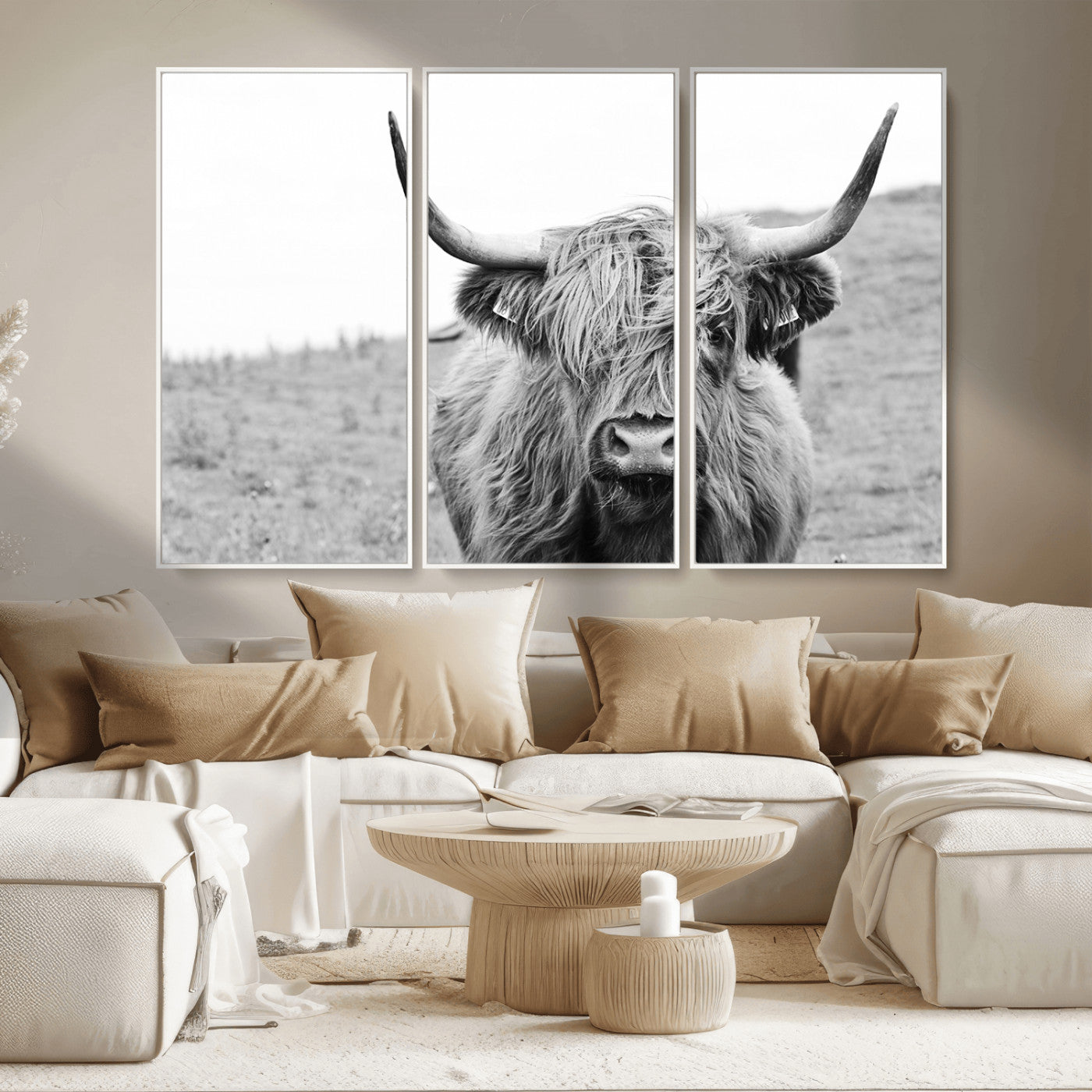 MGV-FC-48X32-3P - Newfoundland Cow Art Wall Art, Black White Cow Art Wall Art Canvas Print