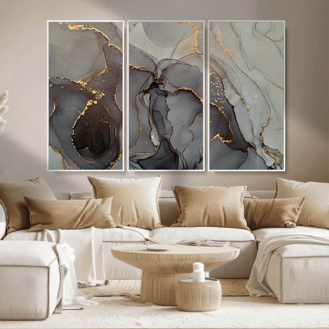 MGV-FC-48X32-3P - Gray Marble Fluid Effect Wall Art Abstract Canvas Wall Art Print