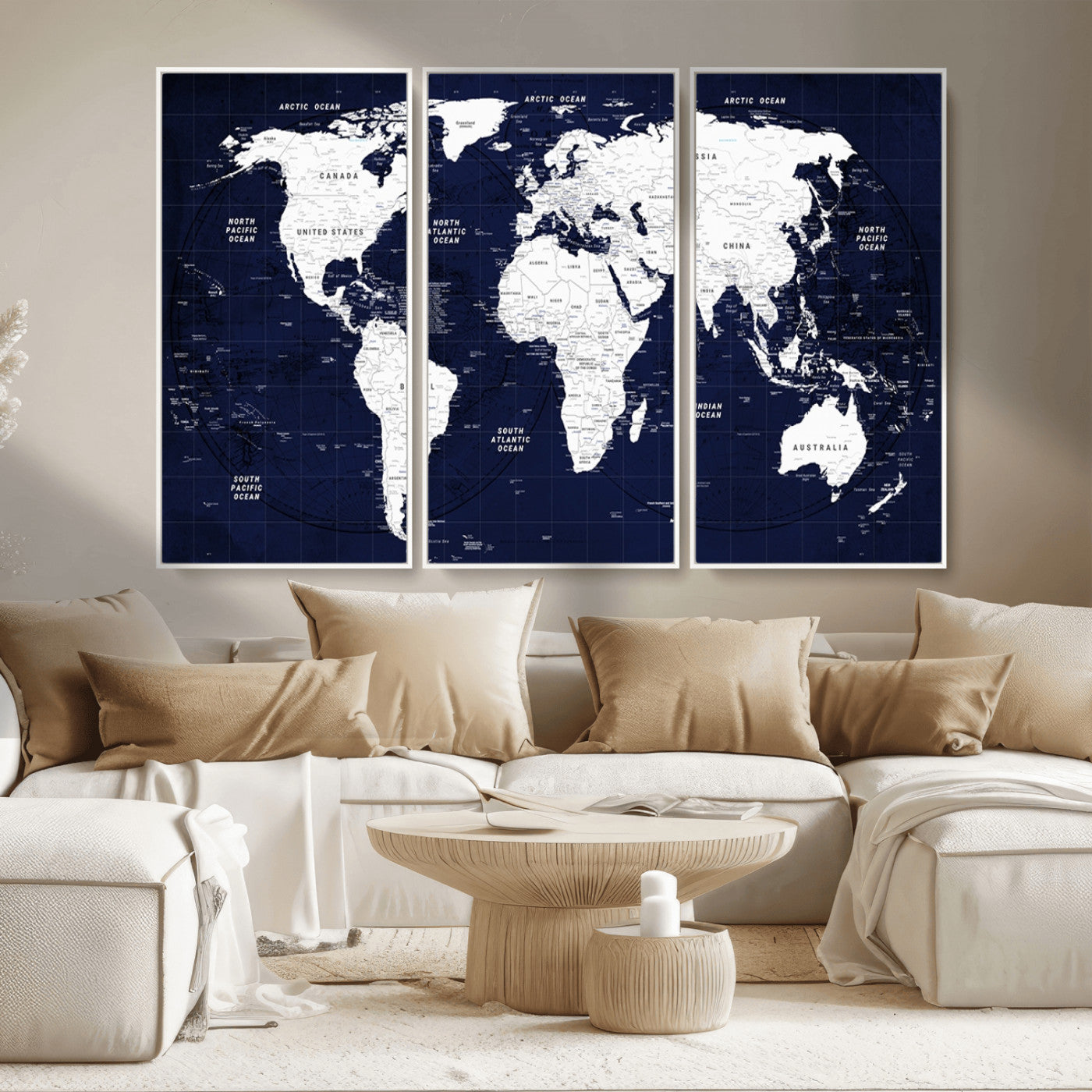 MGV-FC-48X32-3P - World Map Wall Art Canvas Print for Home and Office Decor