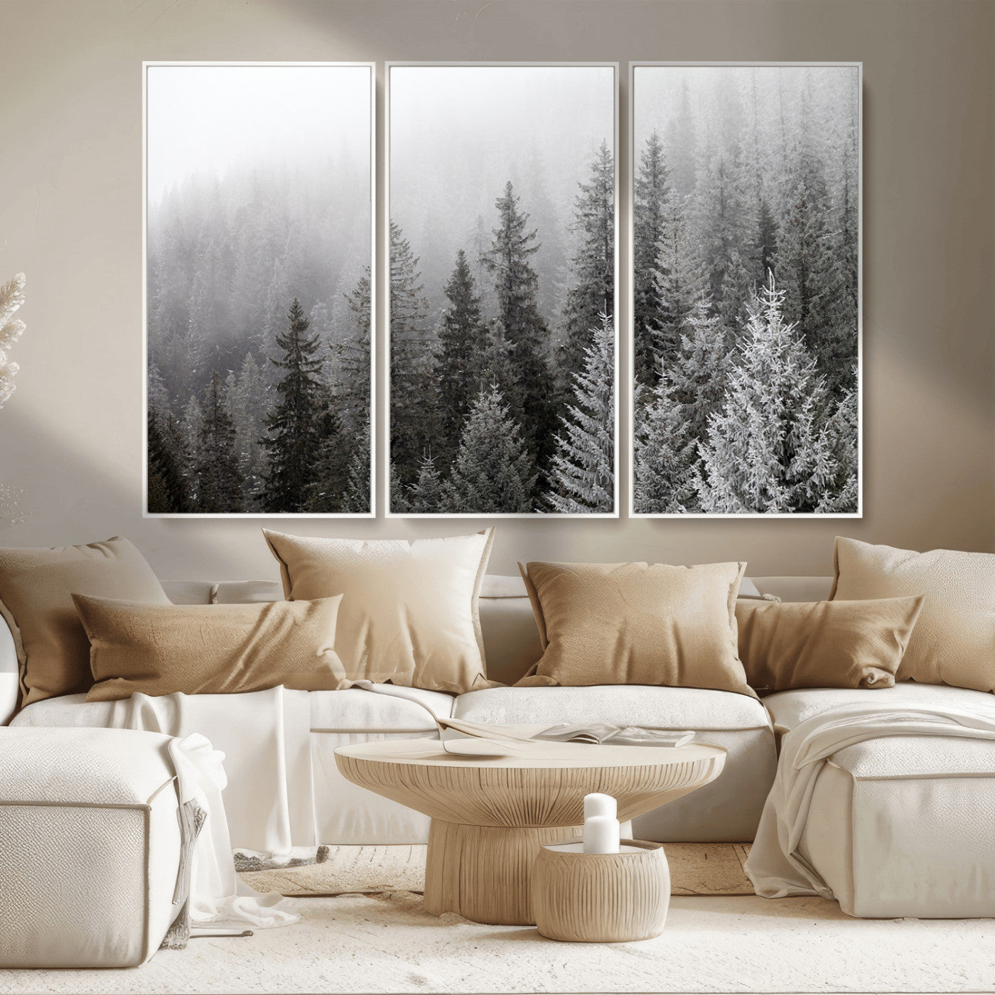 MGV-FC-48X32-3P - Big Foggy Forest and Misty Trees Forest Wall Art Canvas Print