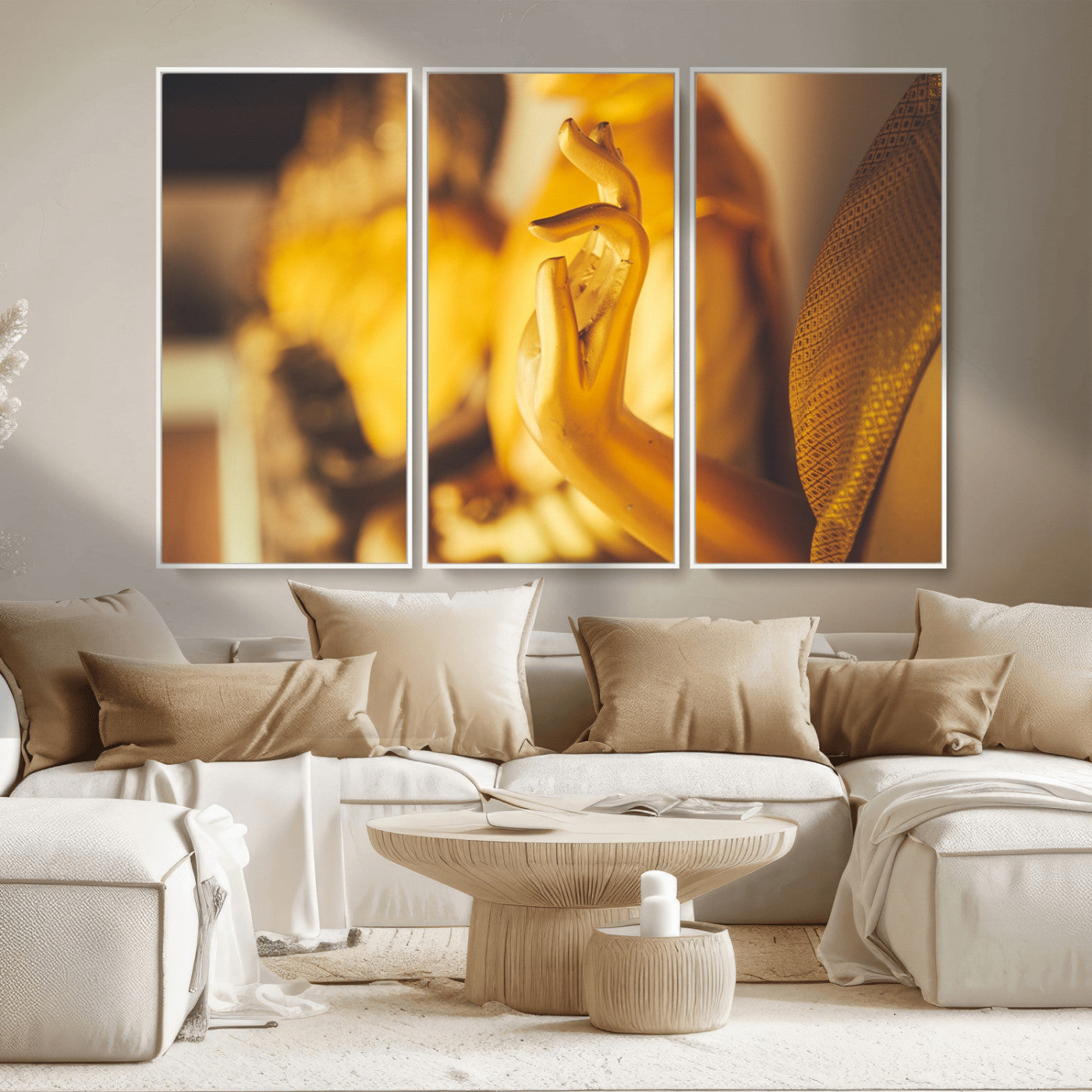 MGV-FC-48X32-3P - Gold Buddha Statue Hands Wall Art Canvas Print