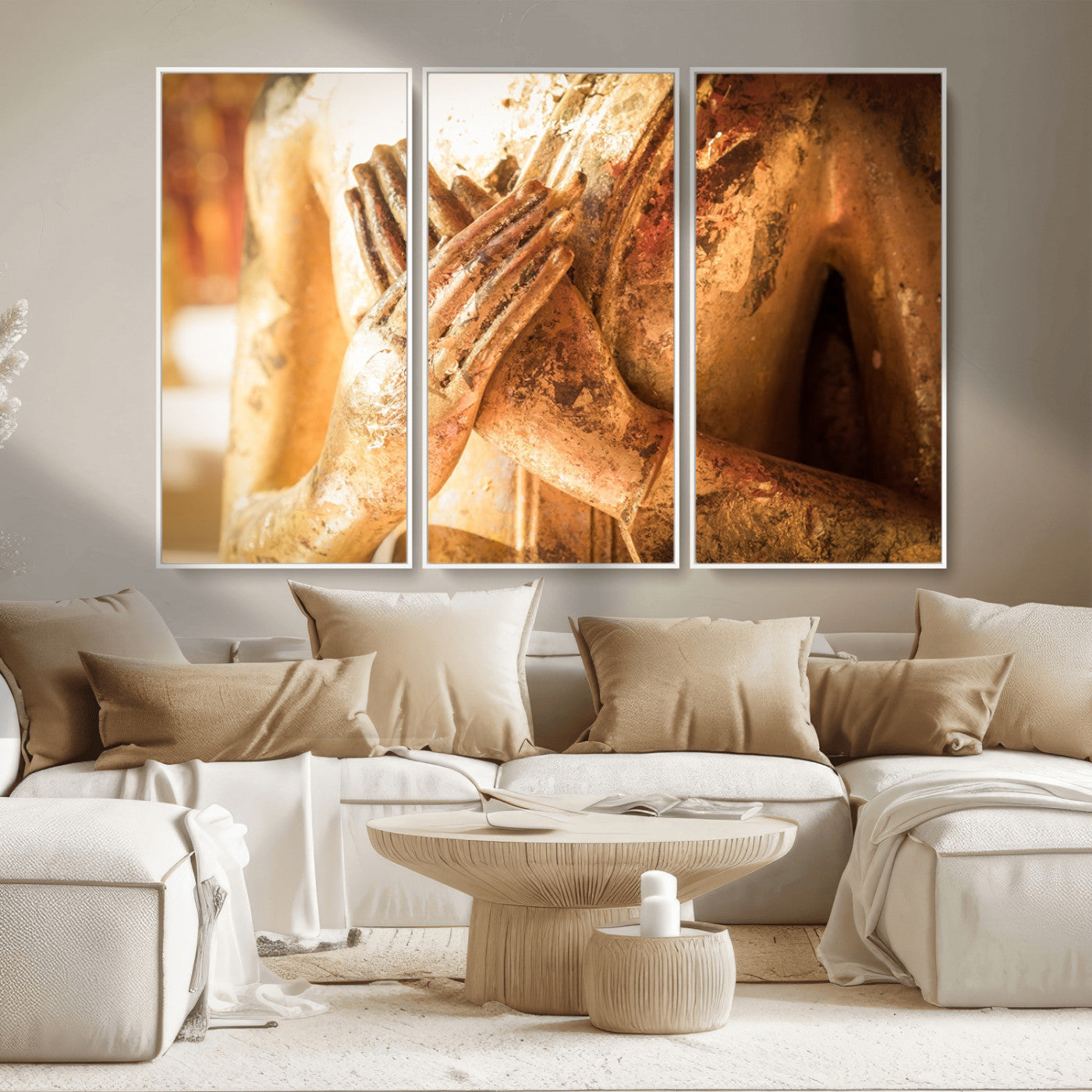 MGV-FC-48X32-3P - Buddha Statue Hands Wall Art Canvas Print