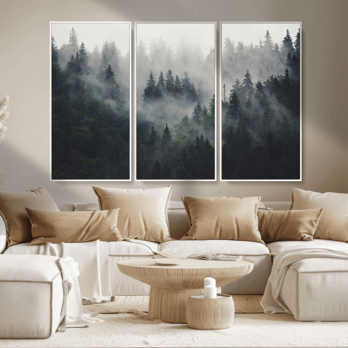 MGV-FC-48X32-3P - Nature Wall Decor - Serene Triptych Nature Print – Woodland Landscape Decor for Living Room or