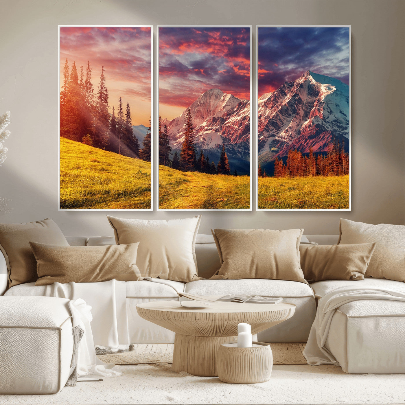 MGV-FC-48X32-3P - Mountain and Daylight Red Sunset Wall Art Canvas Print