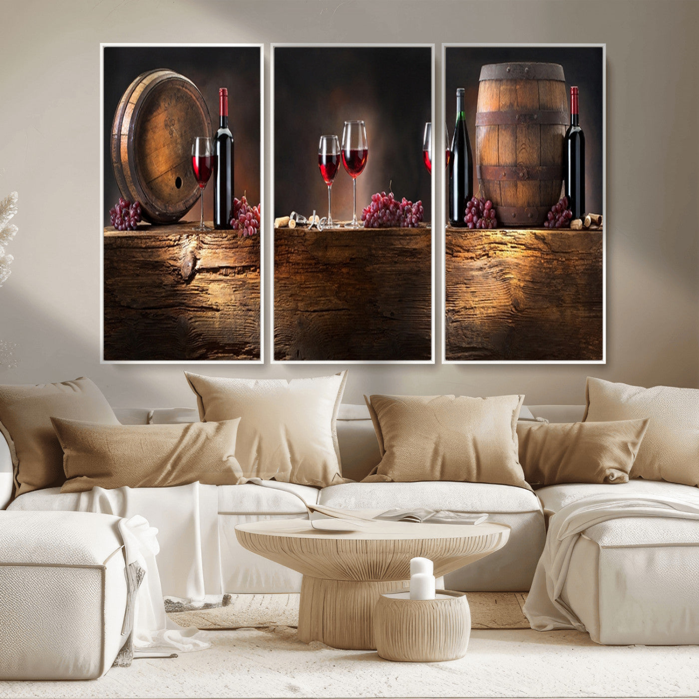MGV-FC-48X32-3P - Wine and Barrels Wall Art Canvas Print