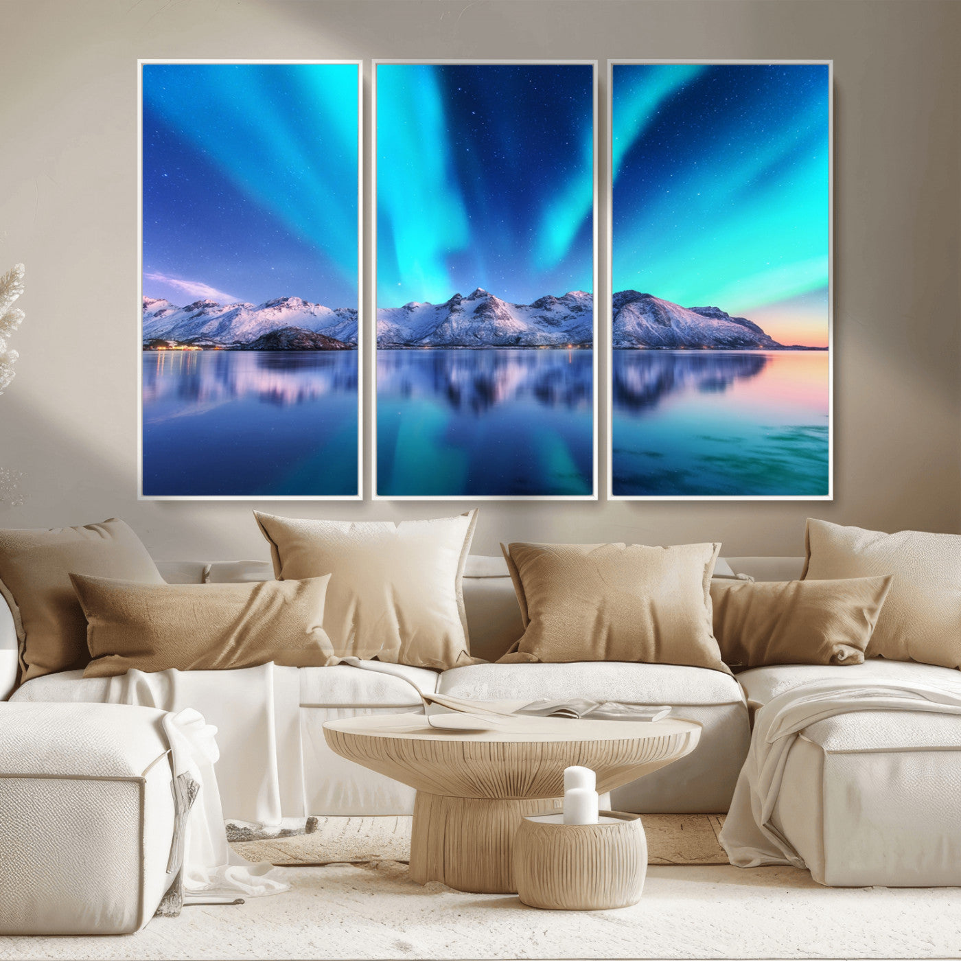 MGV-FC-48X32-3P - Northern Lights above Mountain Wall Art, Northern Lights Wall Art Canvas Print