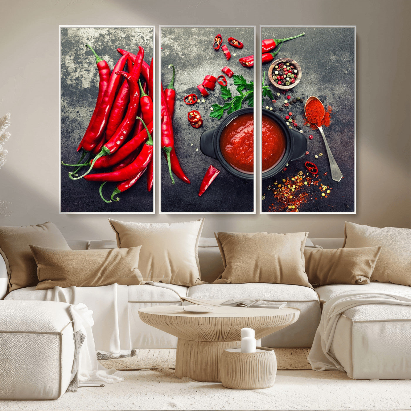 MGV-FC-48X32-3P - Red Chili Peppers Wall Art Kitchen Artwork Canvas Print