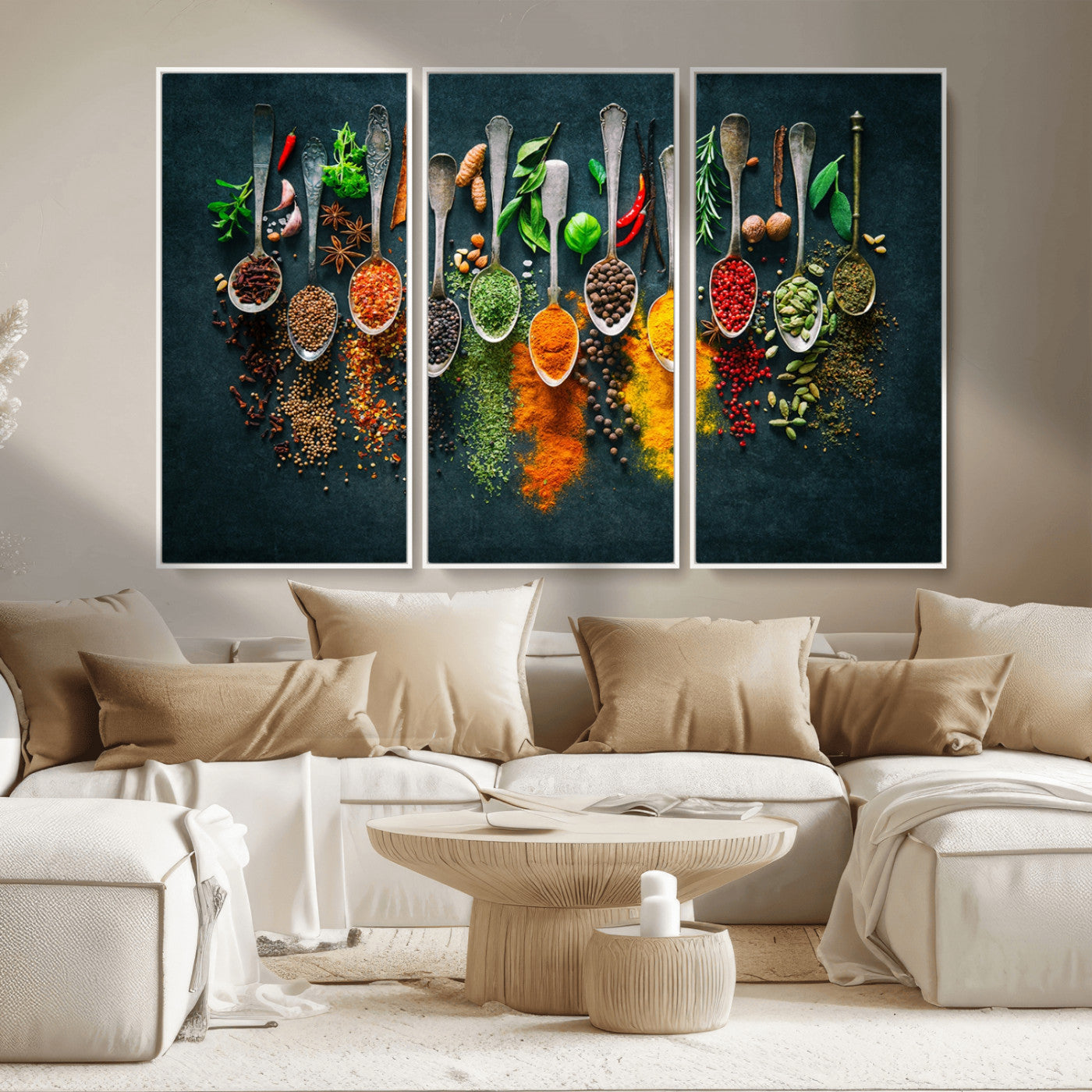 MGV-FC-48X32-3P - Colorful Spices Canvas Wall Art – Vibrant Kitchen Decor Triptych – Culinary Art Print for Dining