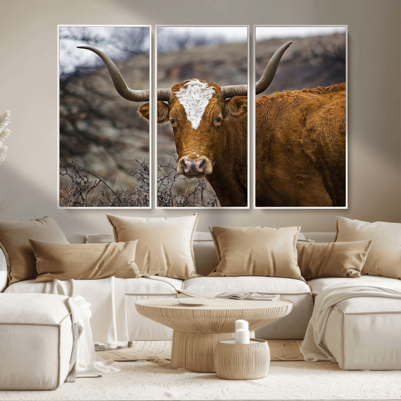 MGV-FC-48X32-3P - Framed Big Cow Animal Wall Art Canvas Print