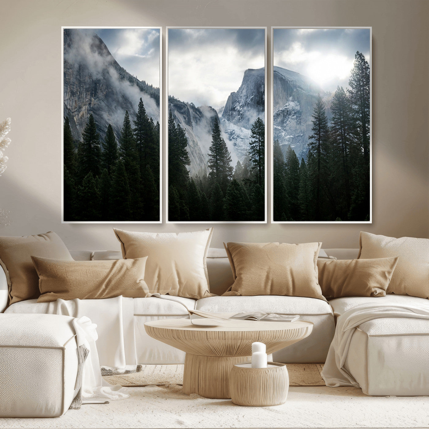 MGV-FC-48X32-3P - Yosemite National Park El Capitan Foggy Mountain Wall Art | Large Canvas Print for Living Room,