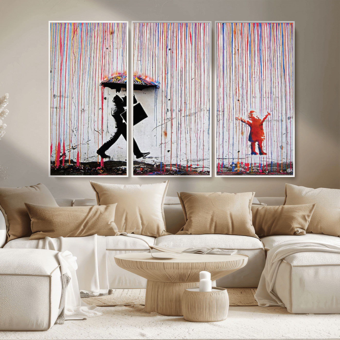 MGV-FC-48X32-3P - Banksy Wall Art Canvas Print, Framed Graffiti Art Picture Print, Banksy Urban Graffiti Perfect Modern Decor Artwork