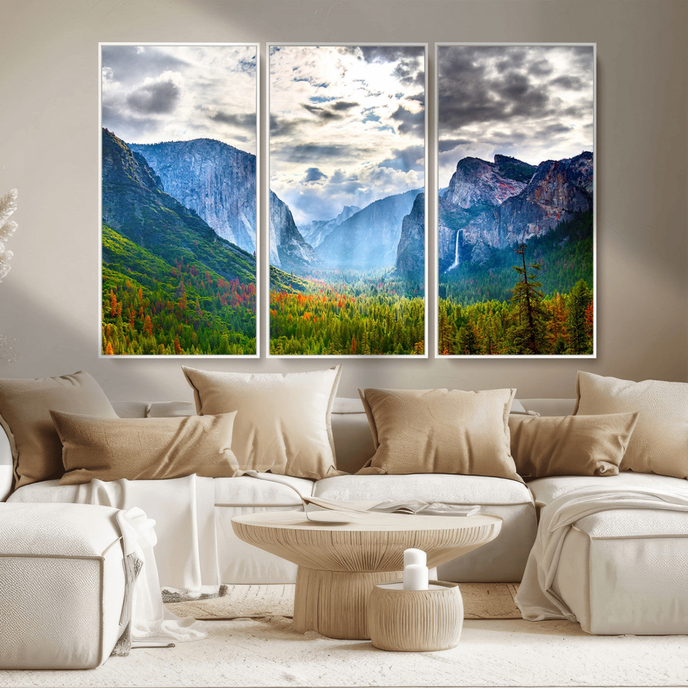 MGV-FC-48X32-3P - Yosemite Park Half Dome 3 Panel Canvas Print | Large Giclée Landscape Wall Art for Living Room,