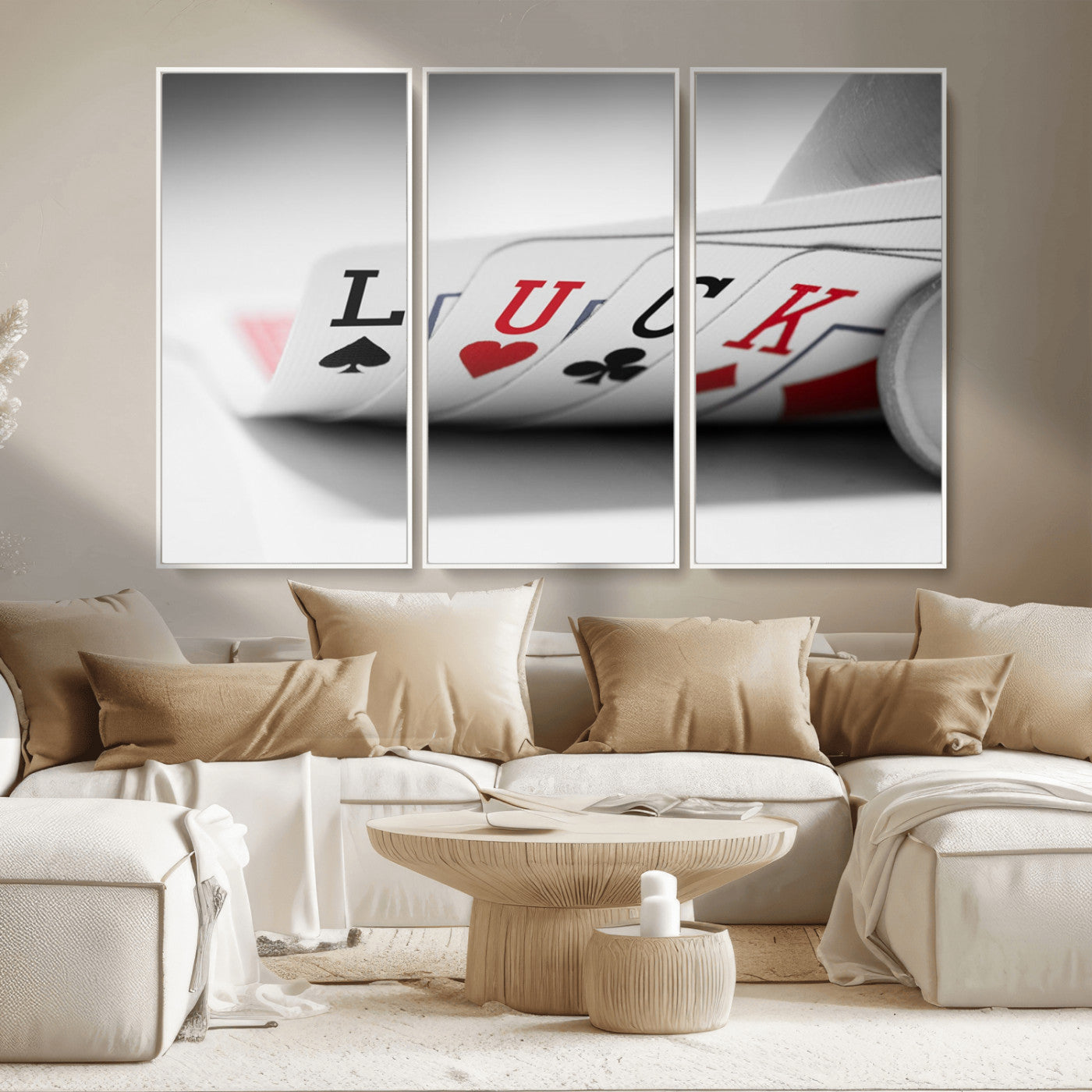 MGV-FC-48X32-3P - Framed Luck Poker Cards Canvas – Modern Triptych Wall Art, Ready to Hang for Game Rooms