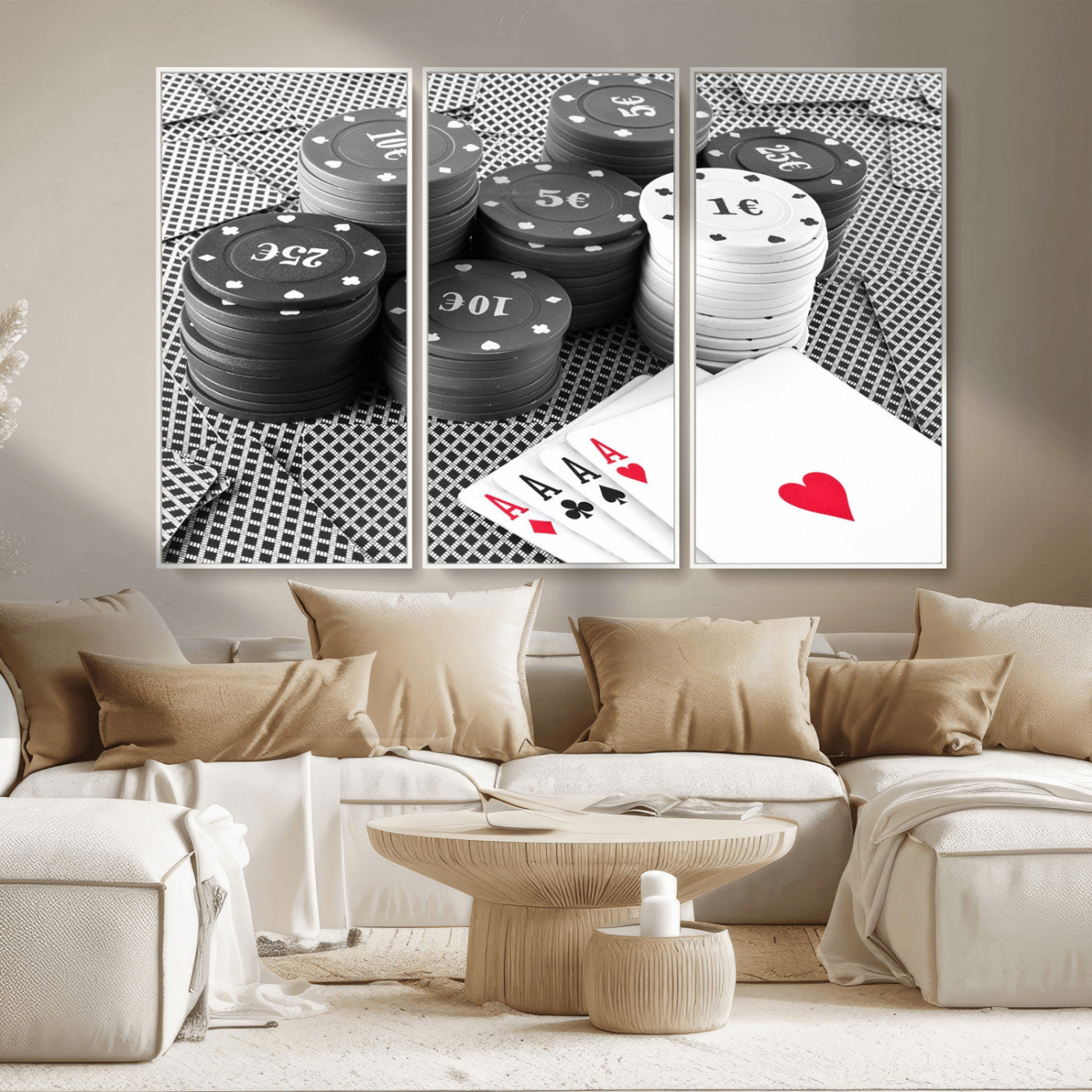 MGV-FC-48X32-3P - Poker Game Cards Wall Art Canvas, Multi Panel Wall Art Canvas Print