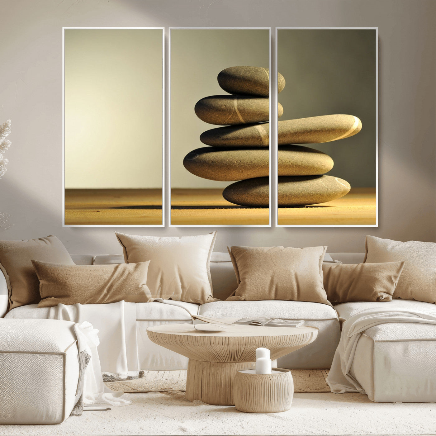 MGV-FC-48X32-3P - Fluvial Zen Stones Canvas Wall Art Print