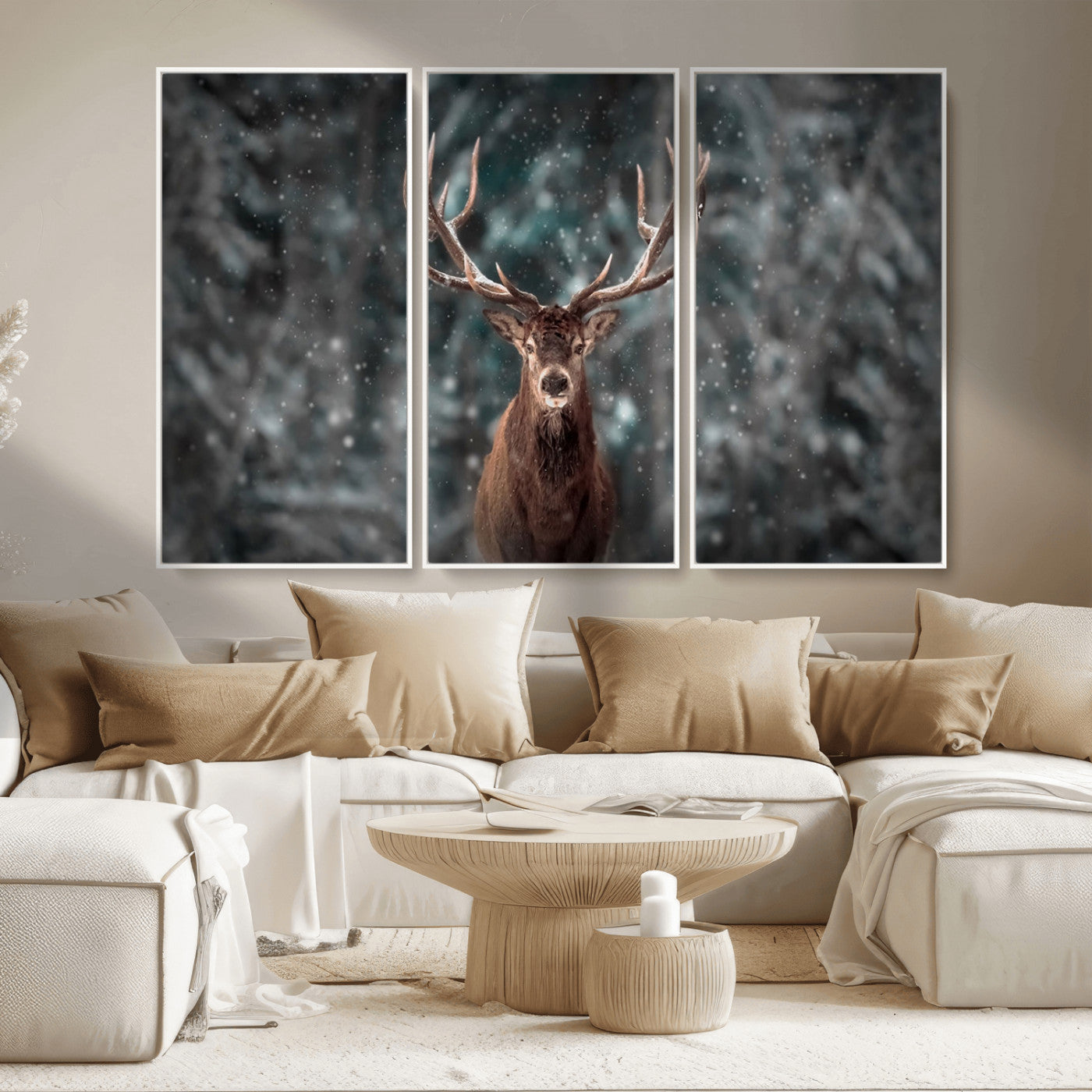 MGV-FC-48X32-3P - Wall Art Deer Art Animal Canvas, Framed Wall Art Deer Canvas Print