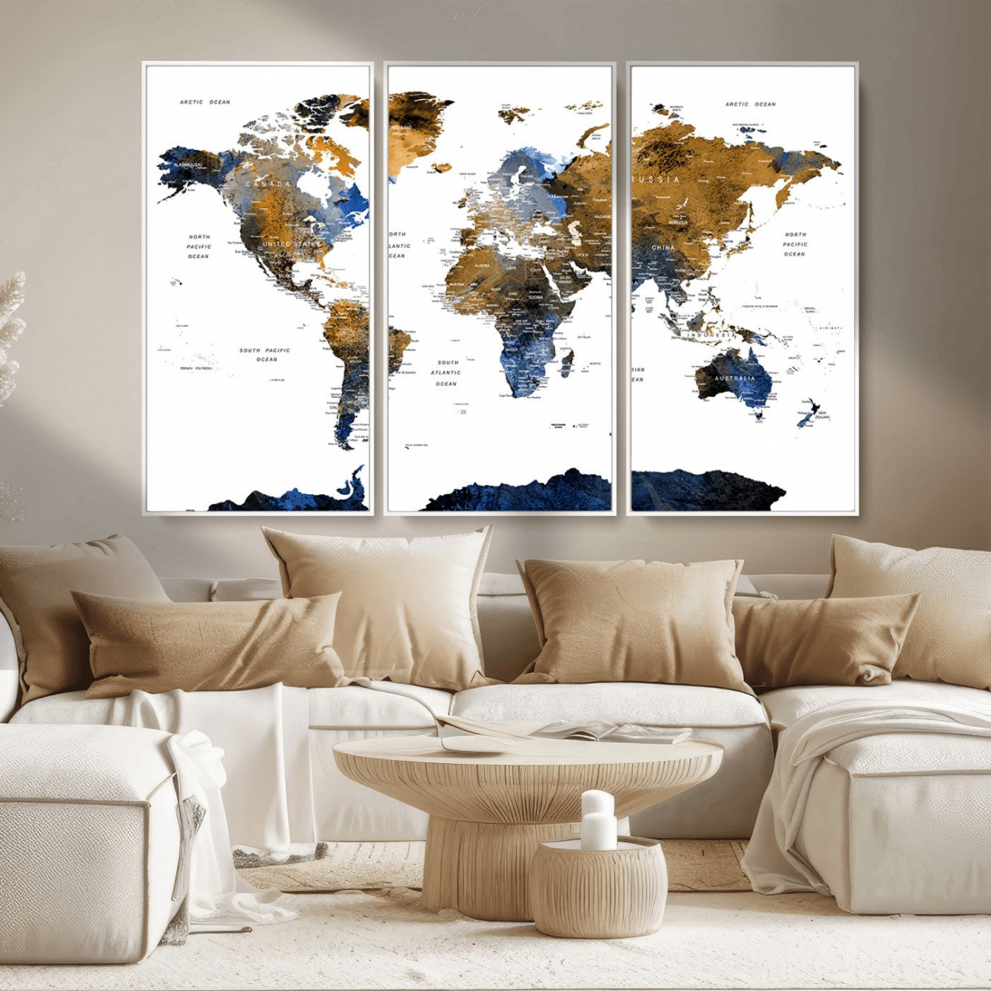MGV-FC-48X32-3P - World Map Wall Art Canvas Print for Home and Office Decor