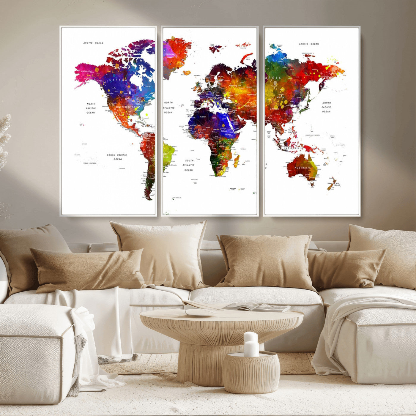 MGV-FC-48X32-3P - Push Pin World Map Canvas Print – Framed Wall Art for Couples to Track Their Travels – Anniversary