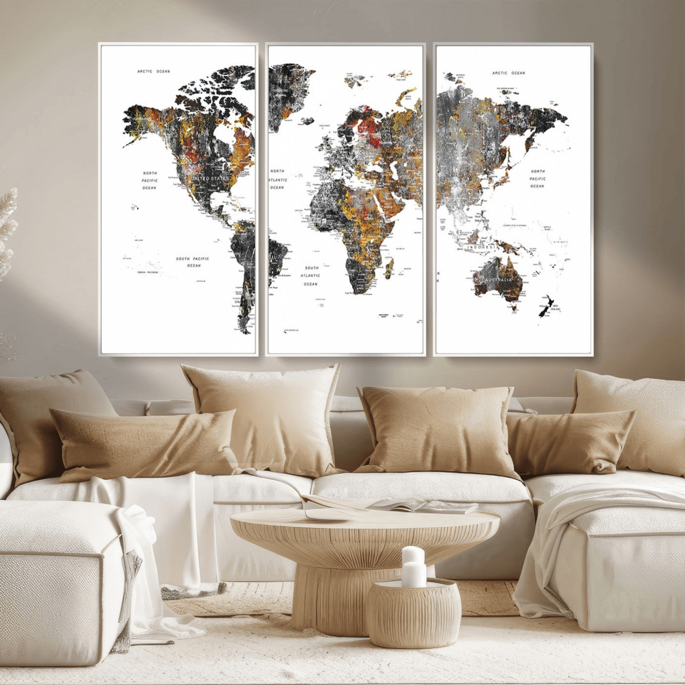 MGV-FC-48X32-3P - World Map Wall Art Canvas Print for Home and Office Decor