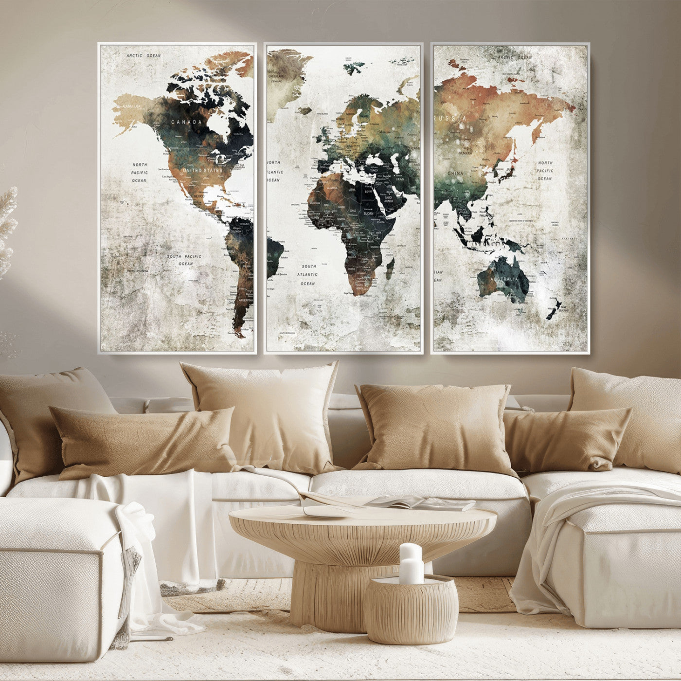 MGV-FC-48X32-3P - Push Pin World Map Canvas Print – Framed Wall Art for Couples to Track Their Travels – Anniversary