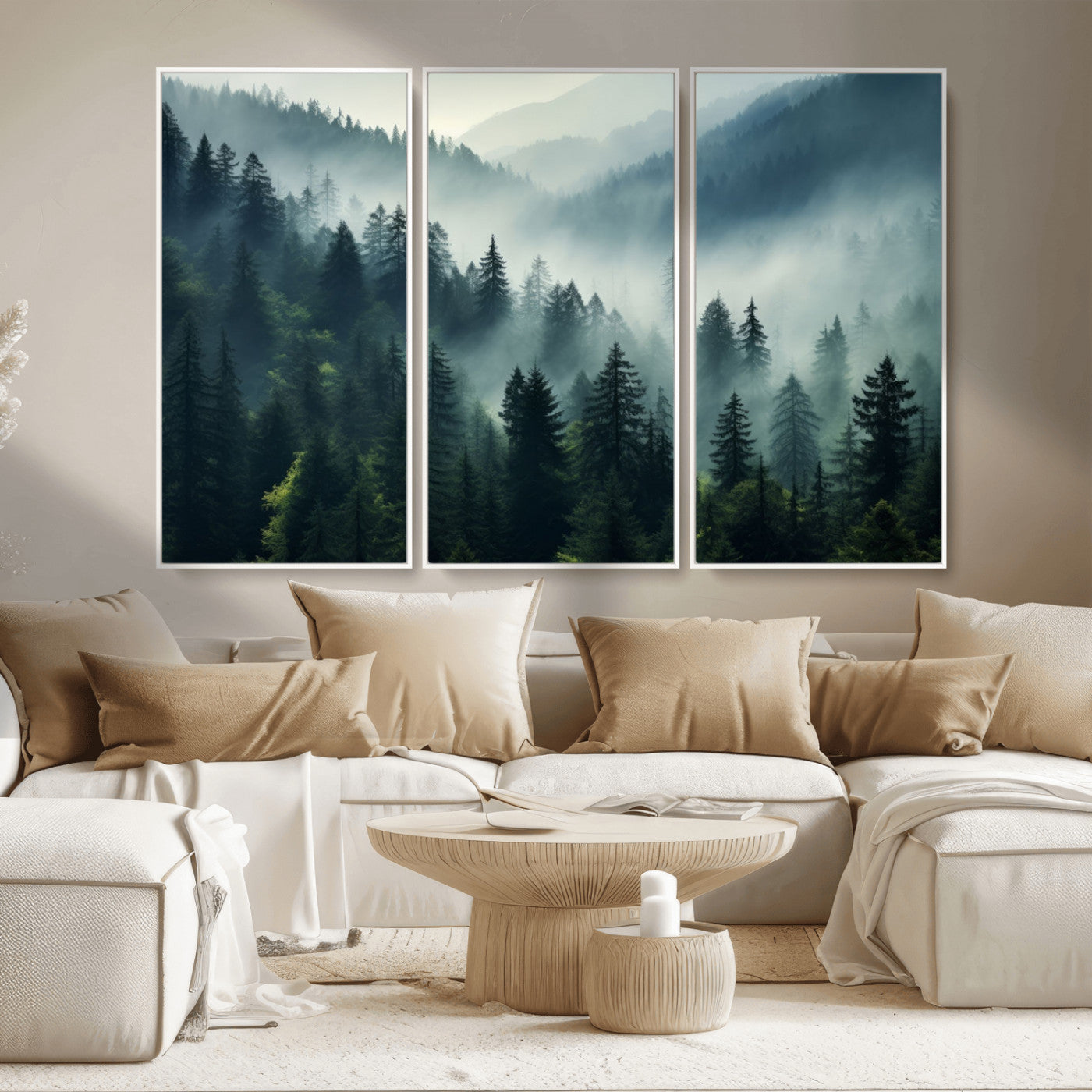 MGV-FC-48X32-3P - Captivating Misty Forest Wall Art Premium Canvas Print a Foggy and Serene Atmosphere Art