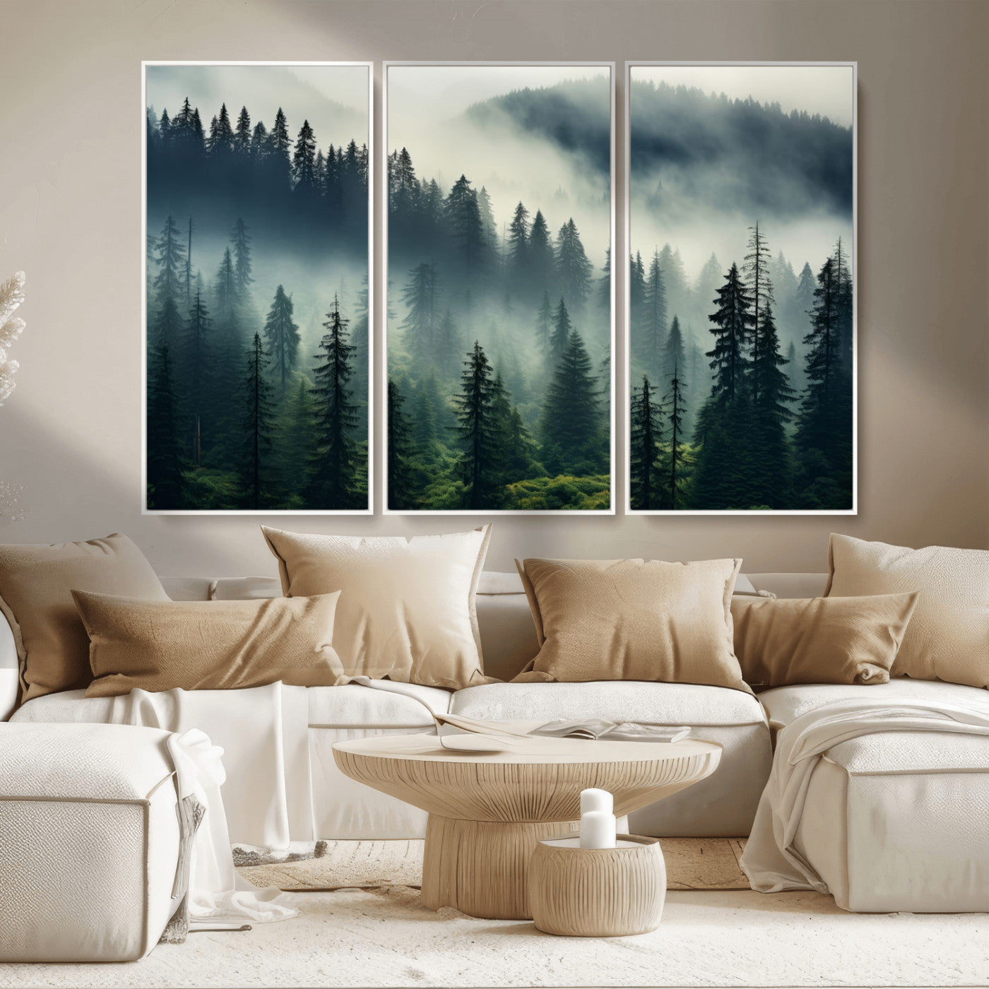 MGV-FC-48X32-3P - Captivating Misty Forest Wall Art Premium Canvas Print a Foggy and Serene Atmosphere