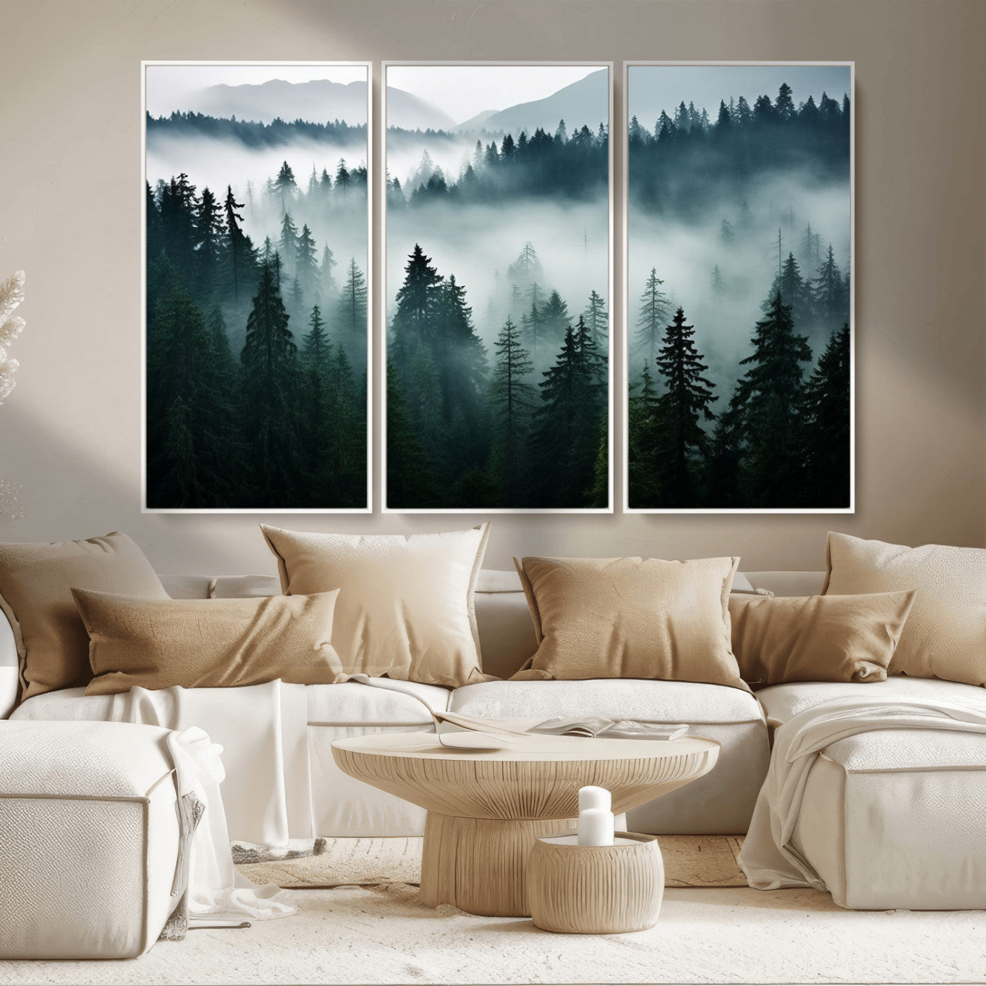 MGV-FC-48X32-3P - Captivating Misty Forest Wall Art Canvas, Premium Canvas Print a Foggy and Serene Atmosphere