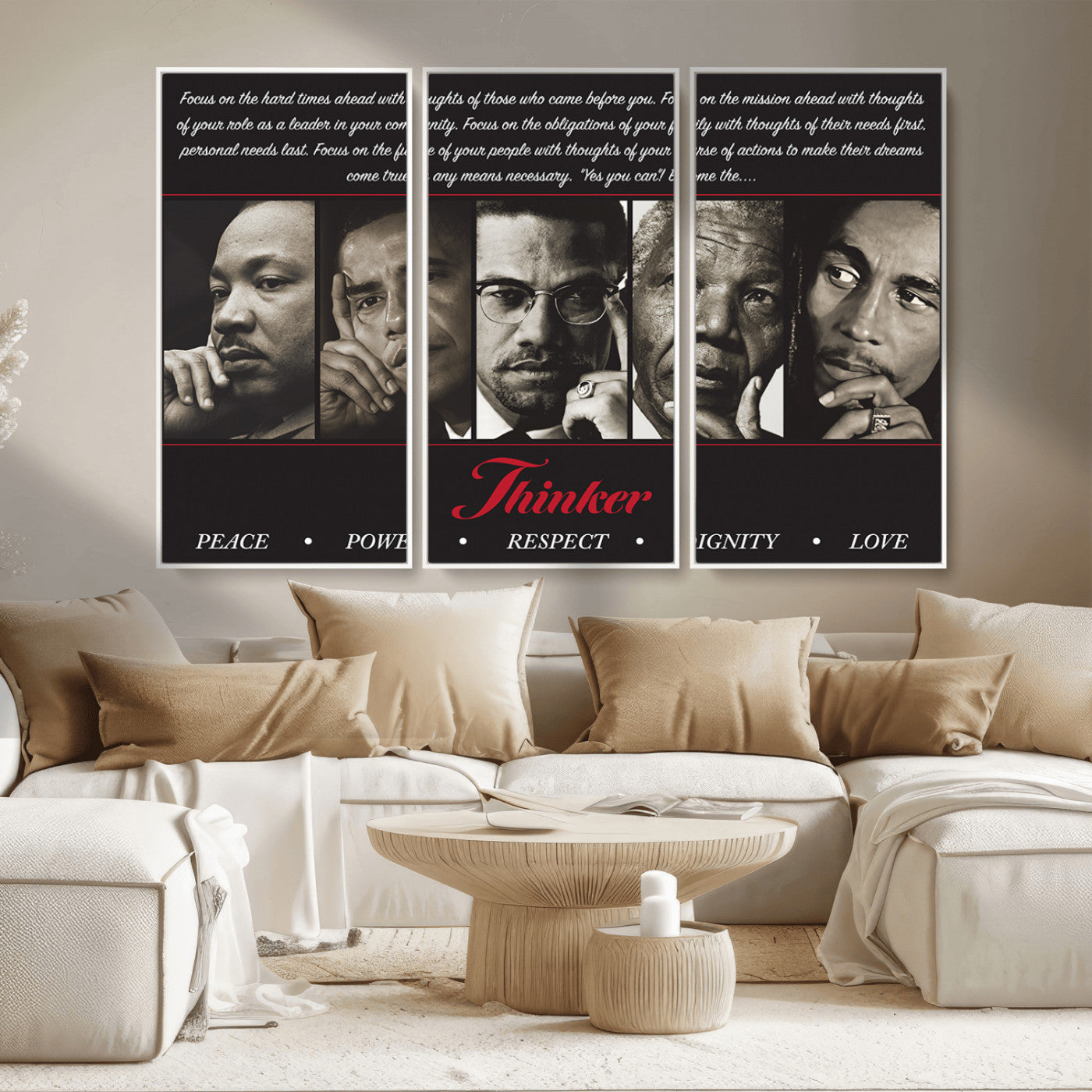 MGV-FC-48X32-3P - Thinkers of Wall Art Canvas Print - Inspirational Wall Art Featuring Icons of Peace, Power, and