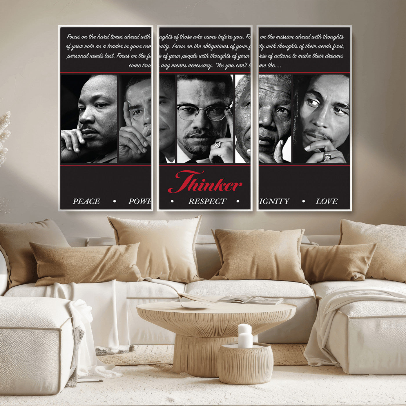 MGV-FC-48X32-3P - Thinker Peace Power Respect Dignity Wall Art | Thinkers of Changel Wall Art Featuring Icons of