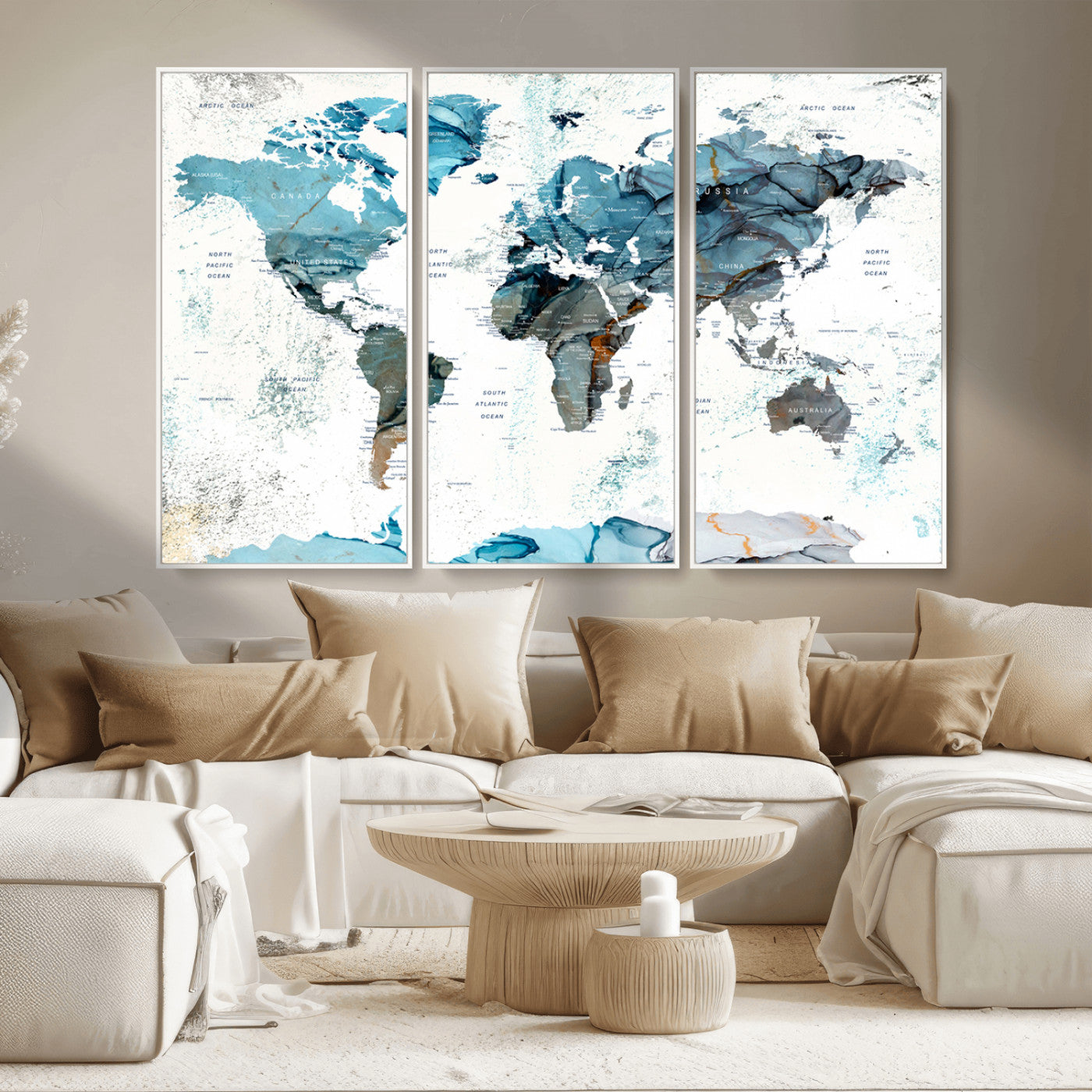 MGV-FC-48X32-3P - Push Pin World Map Canvas Print – Framed Wall Art for Couples to Track Their Travels – Anniversary